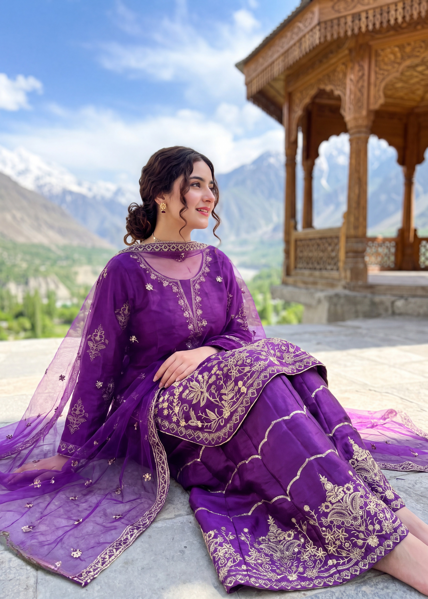 tissue silk Sharara in Electric purple
