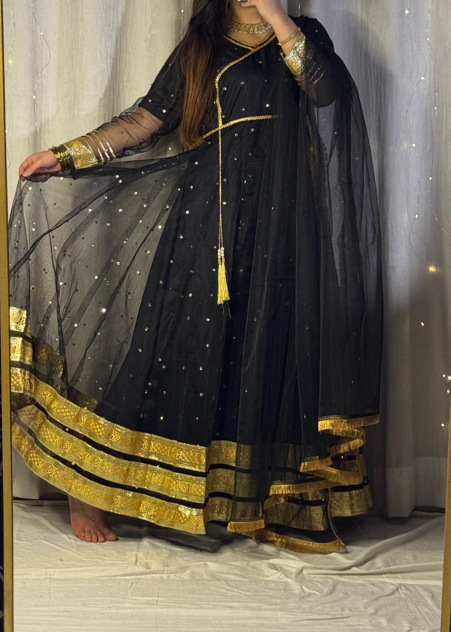 polyester net Maxi in Jet black