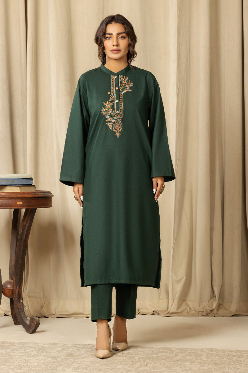 twill cambric Kurta Set in Dark green
