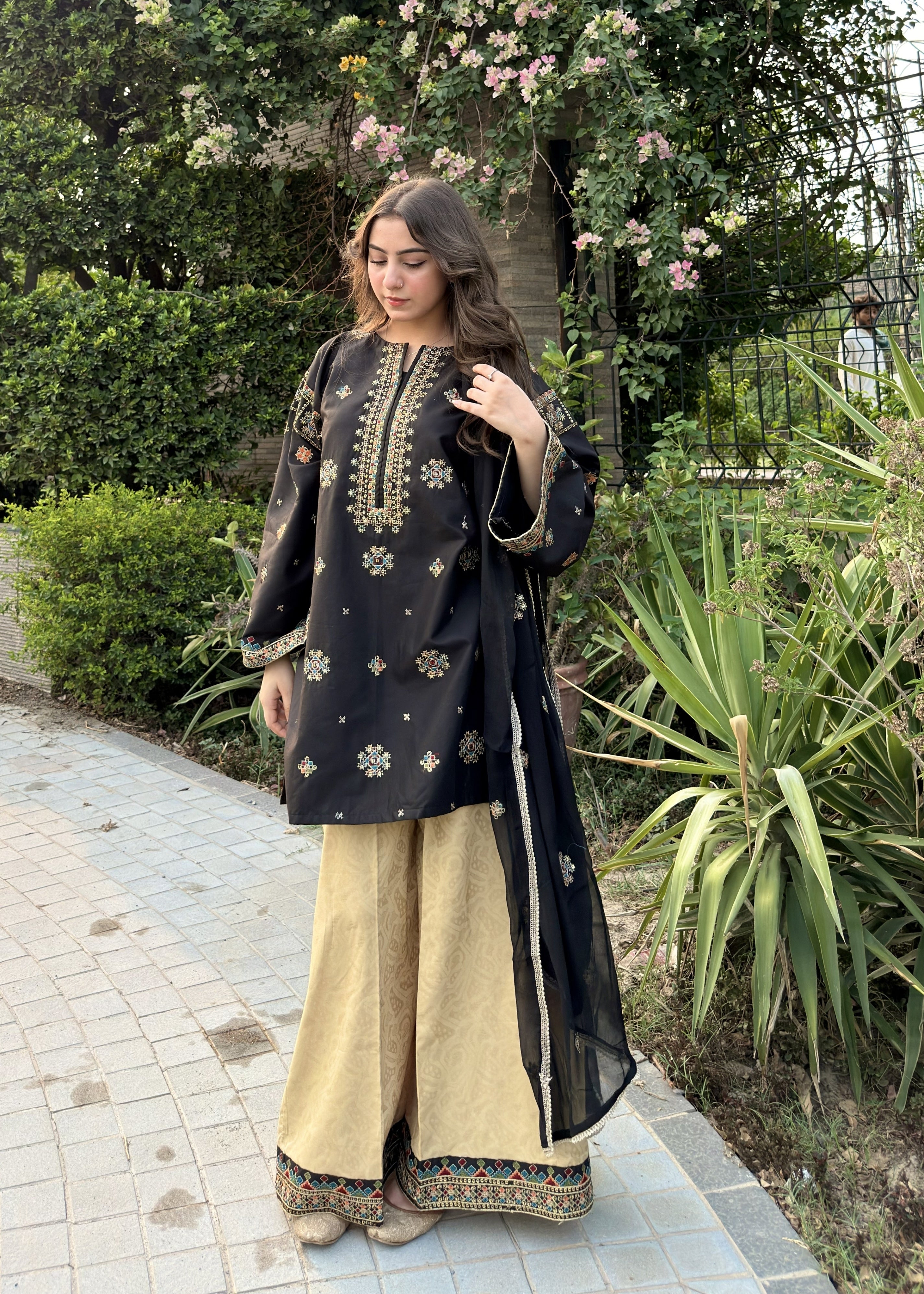 cambric Kurta Set in Black