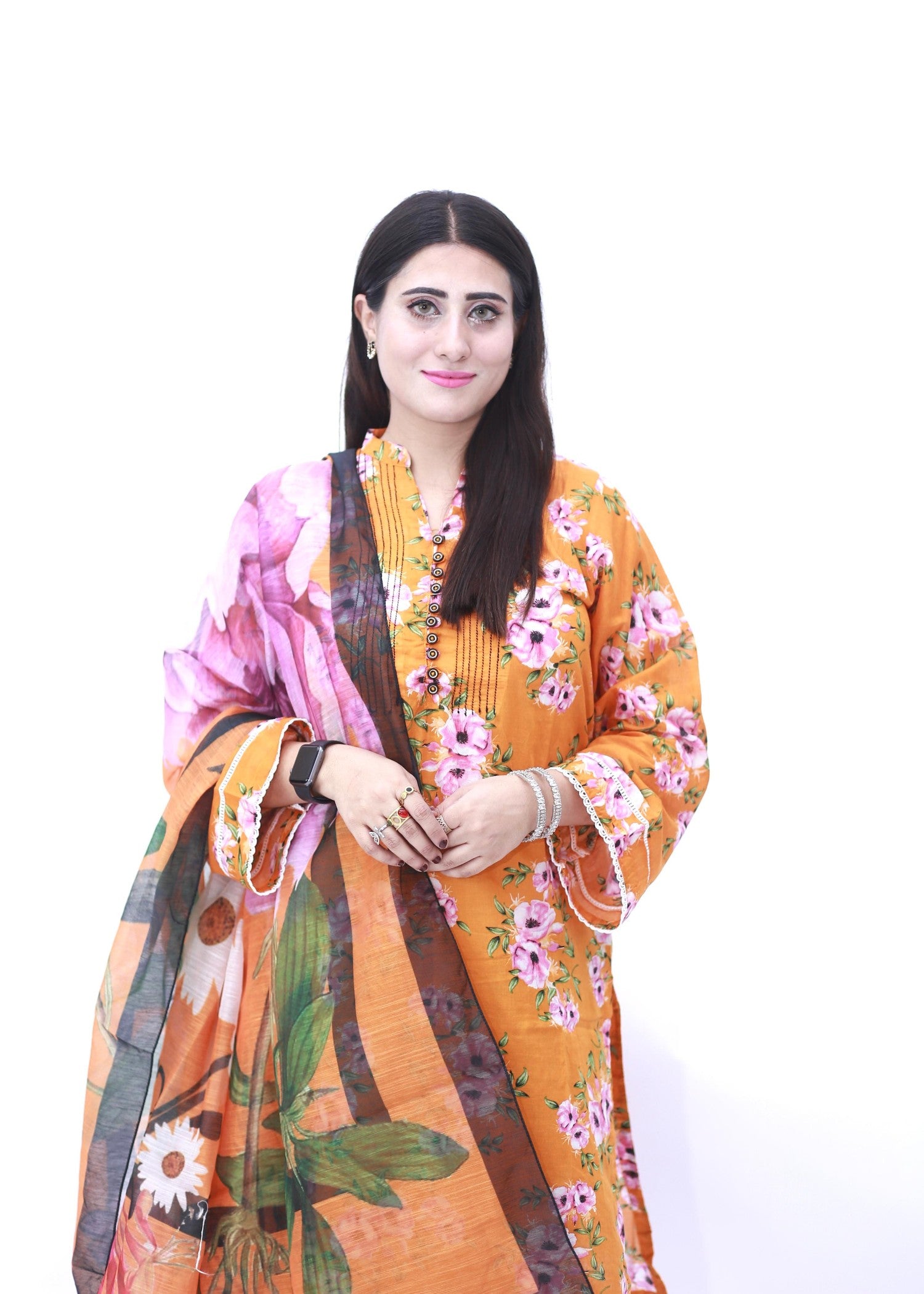 lawn Kurta Set in Mandarin orange