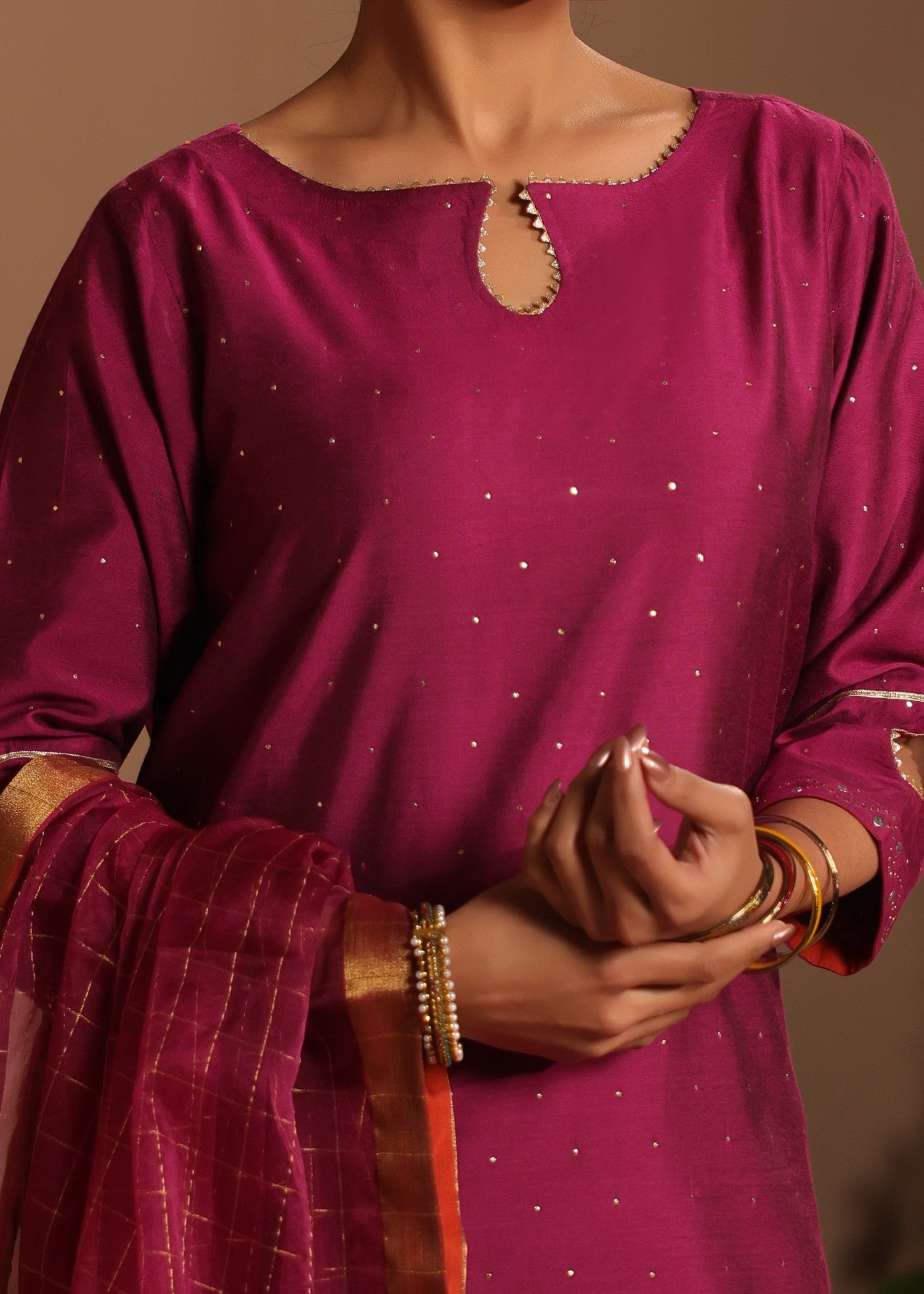 cotton silk Kurta Set in Magenta