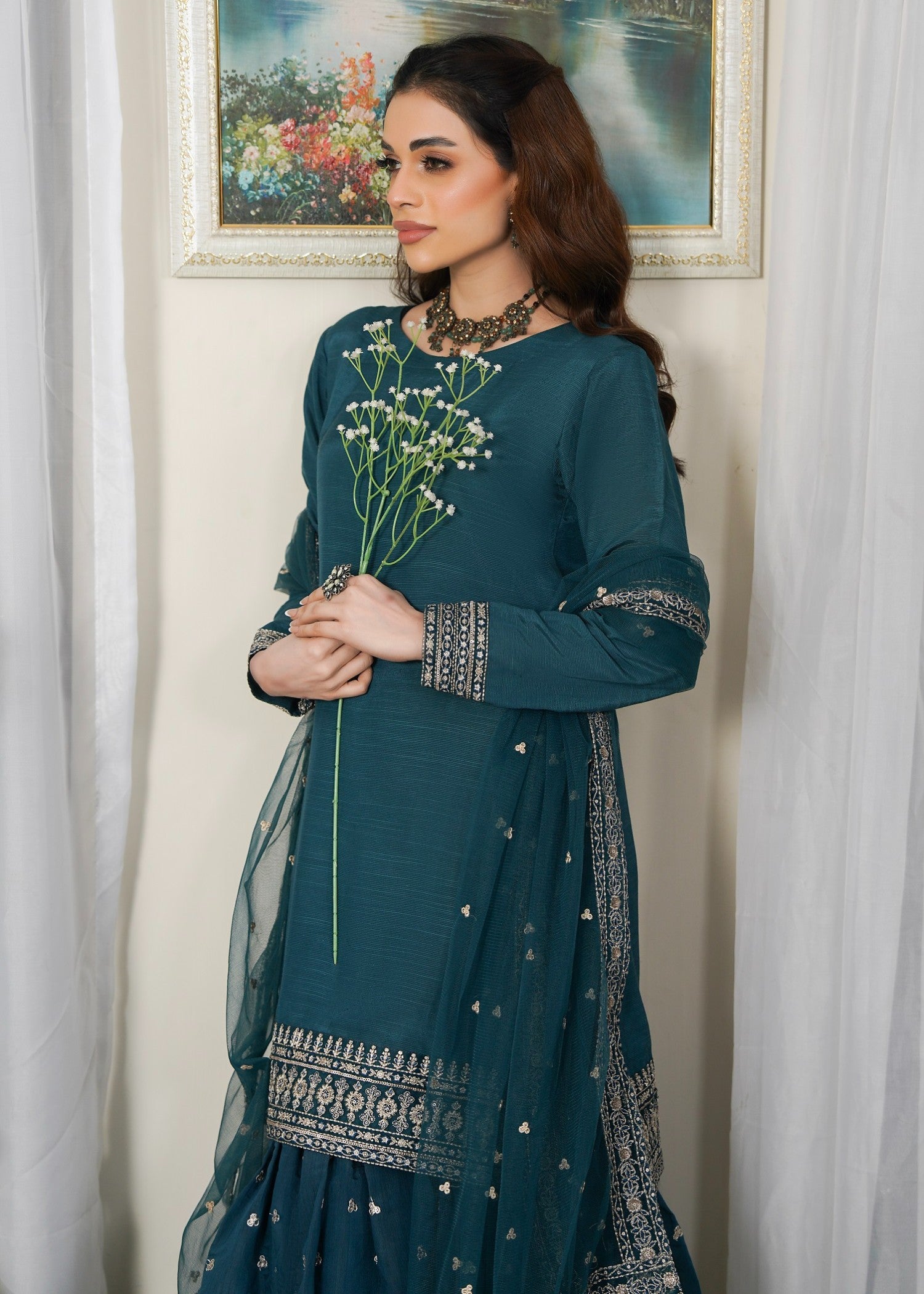 raw silk Gharara in Teal