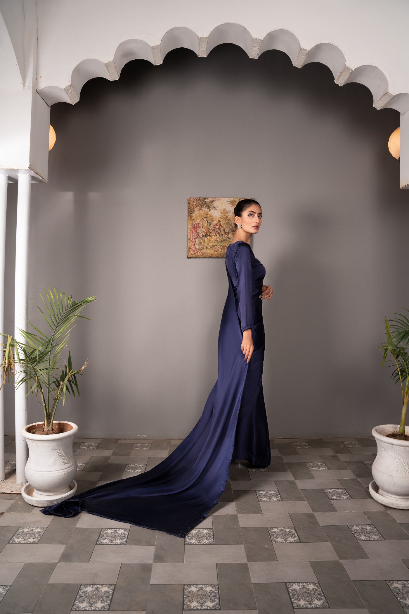 silk Saree in Navy blue