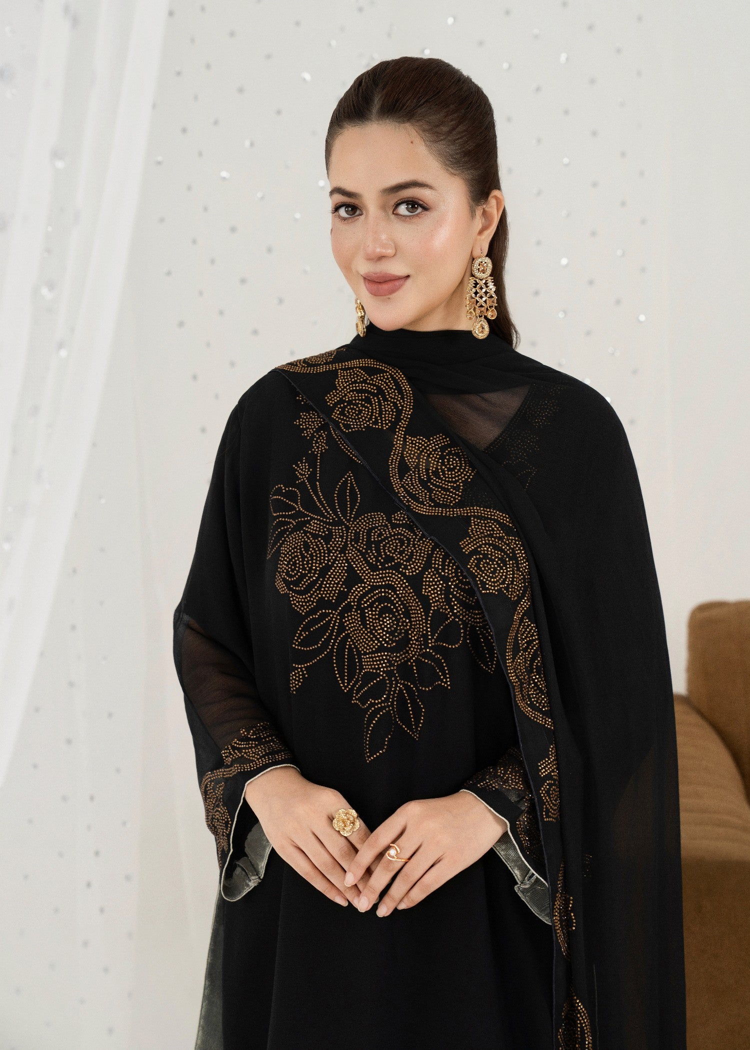 chiffon Kurta Set in Jet black