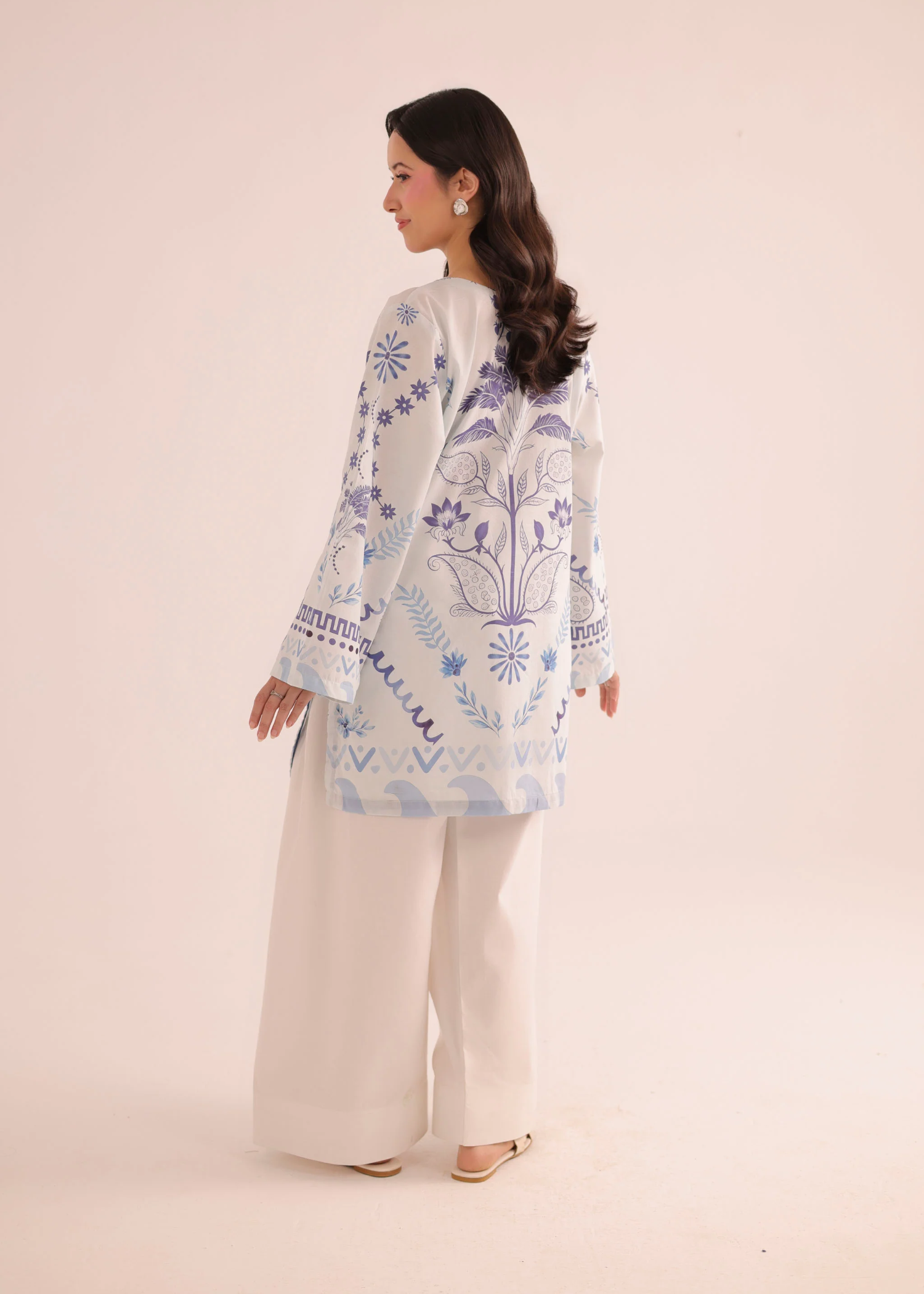 poly lawn Kurti in Pearl white