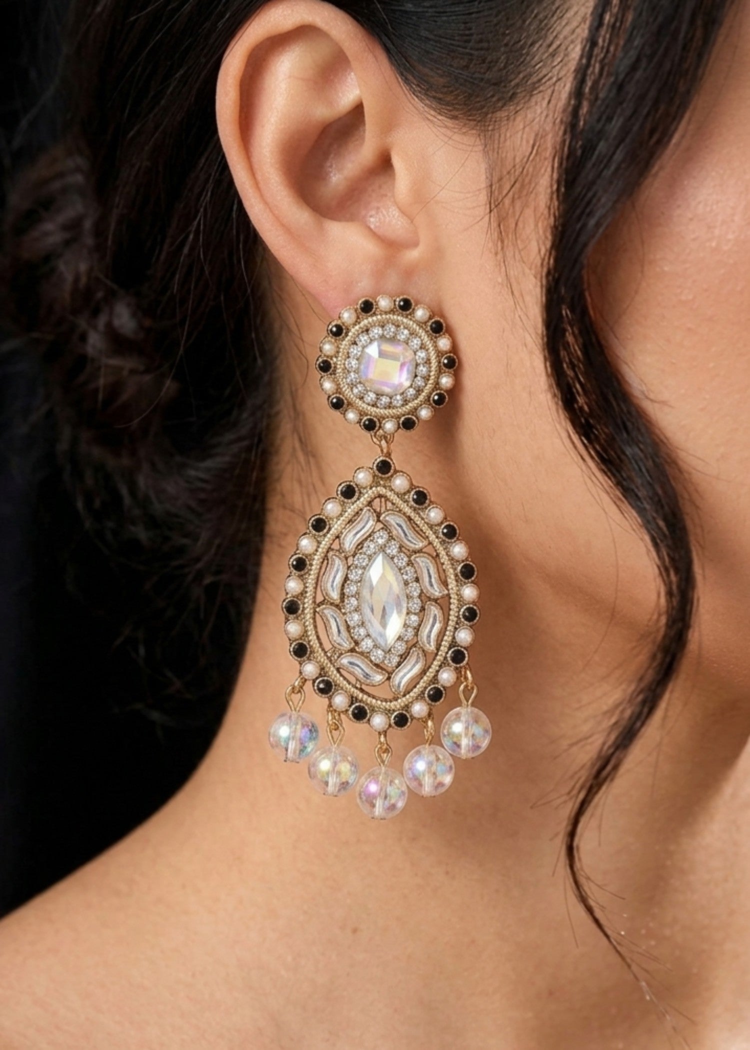 Earrings in White, black, multi Color by - Trendy Women Earrings RIM7429