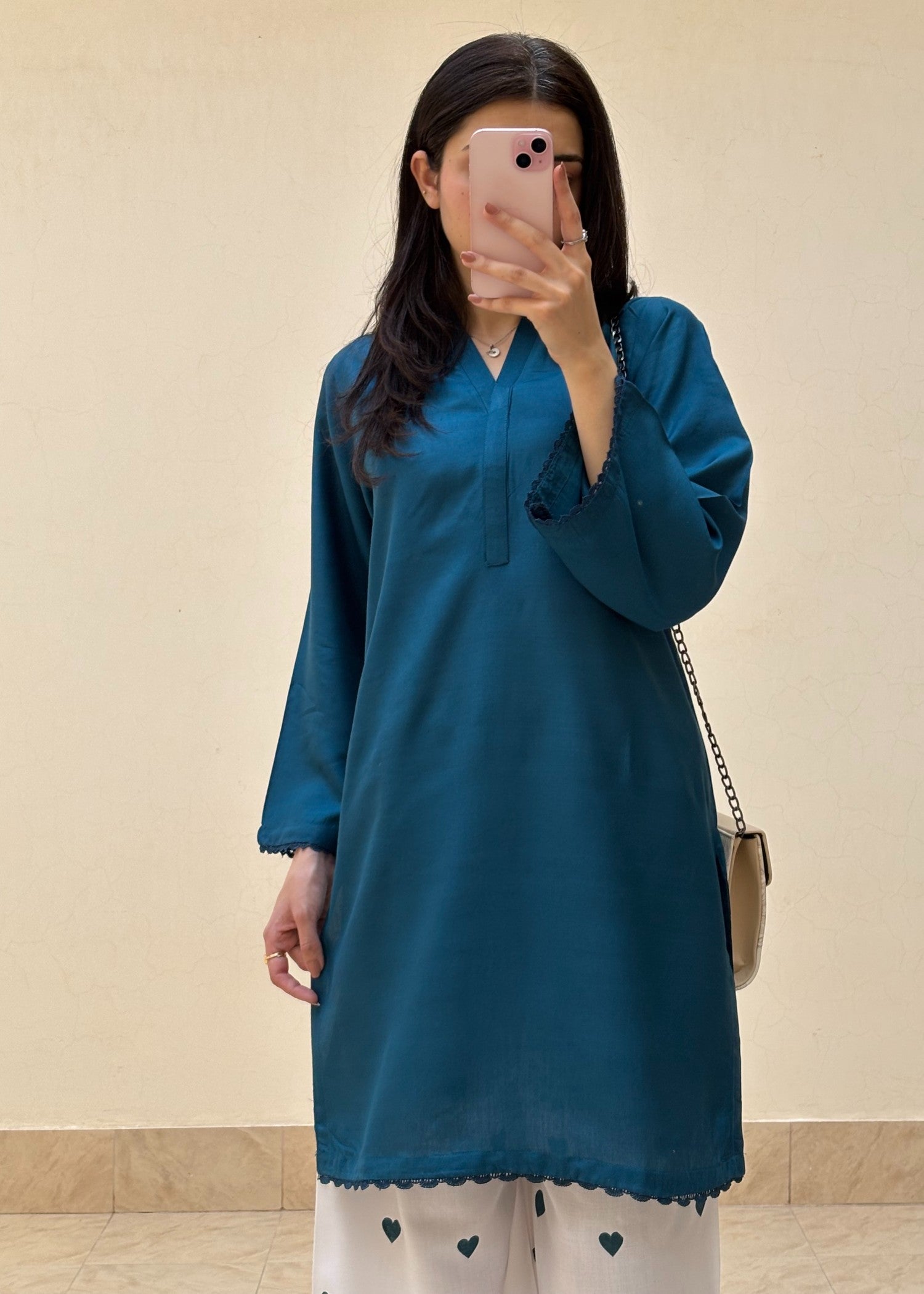 arabic lawn Kurta Set in Teal