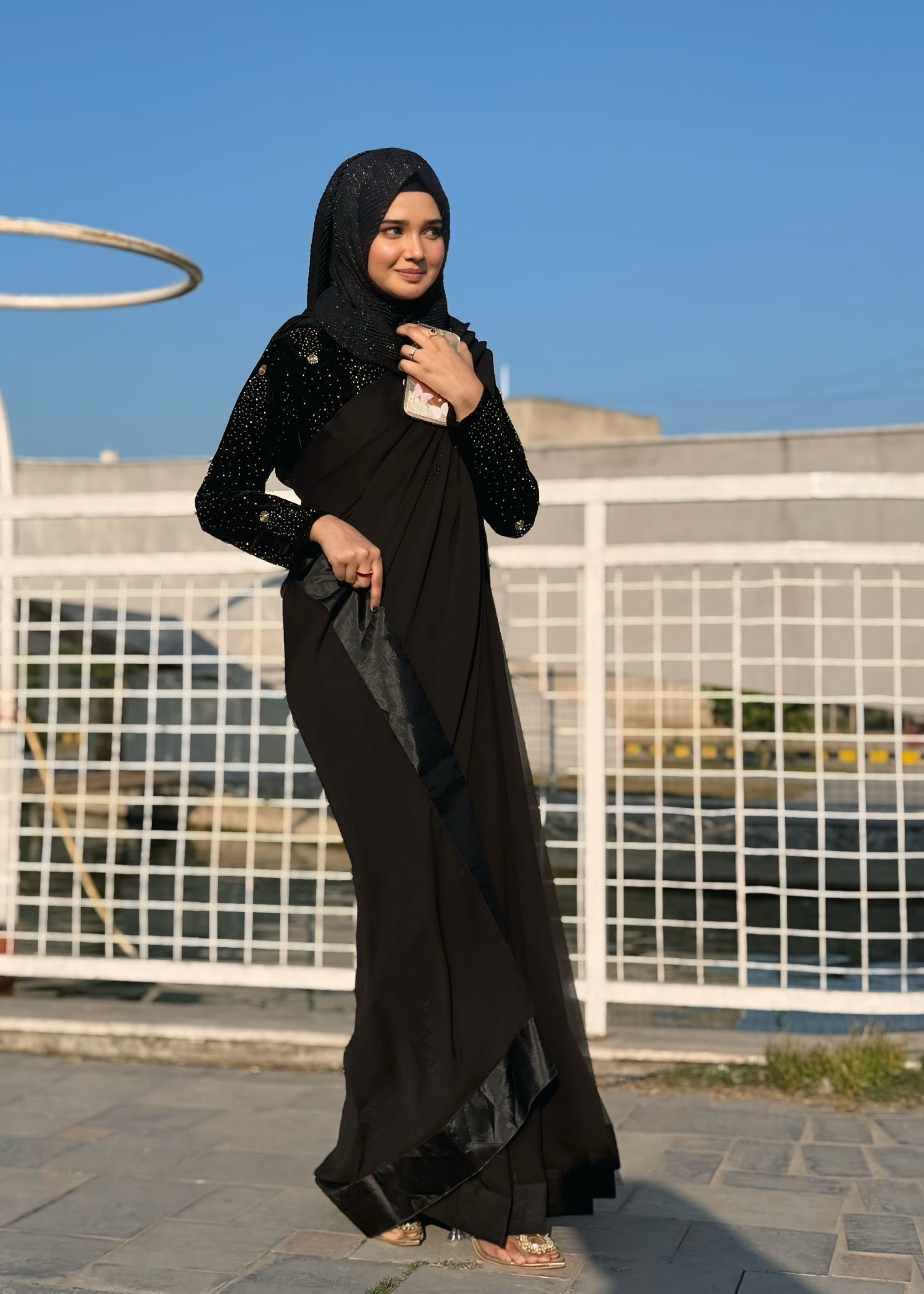 velvet Saree in Black