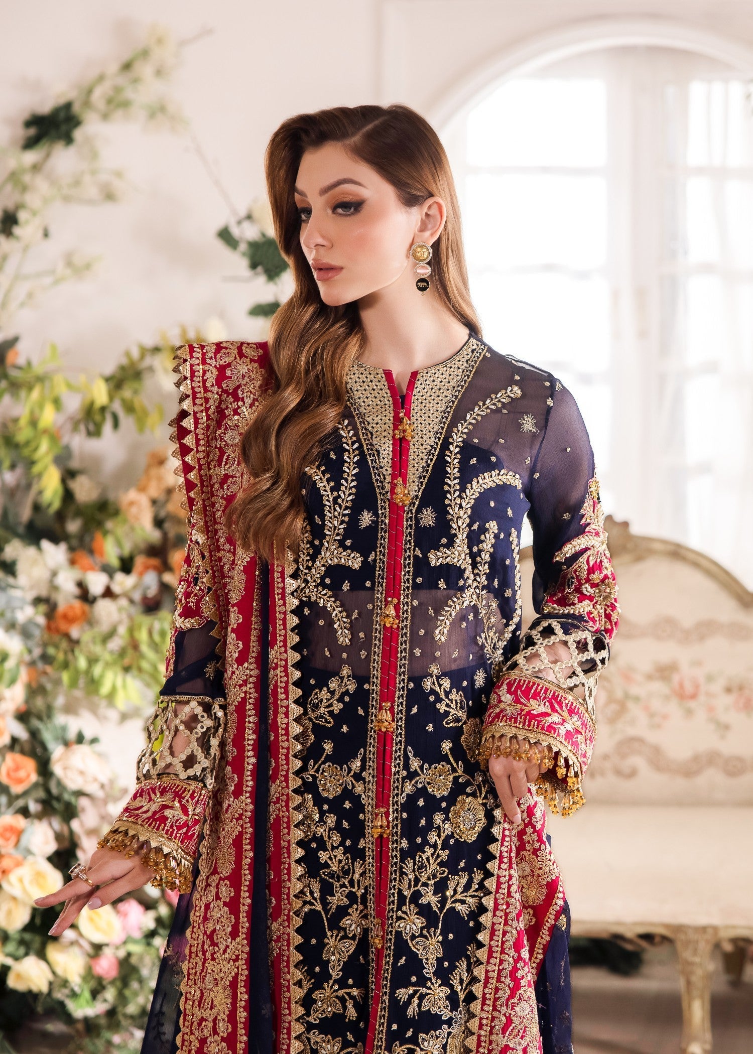 chiffon Kurta Set in Navy blue