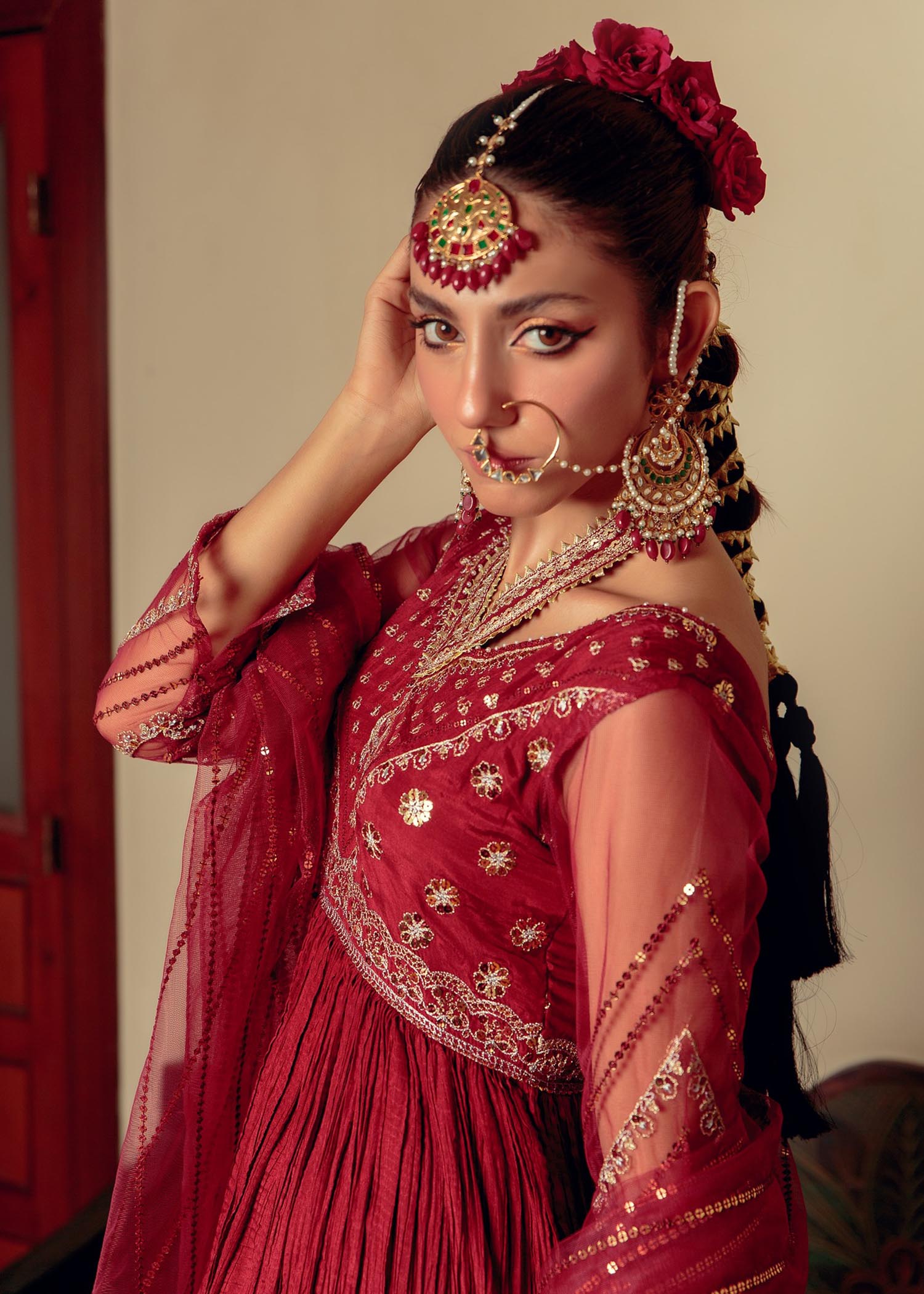 cotton silk Pishwas in Maroon