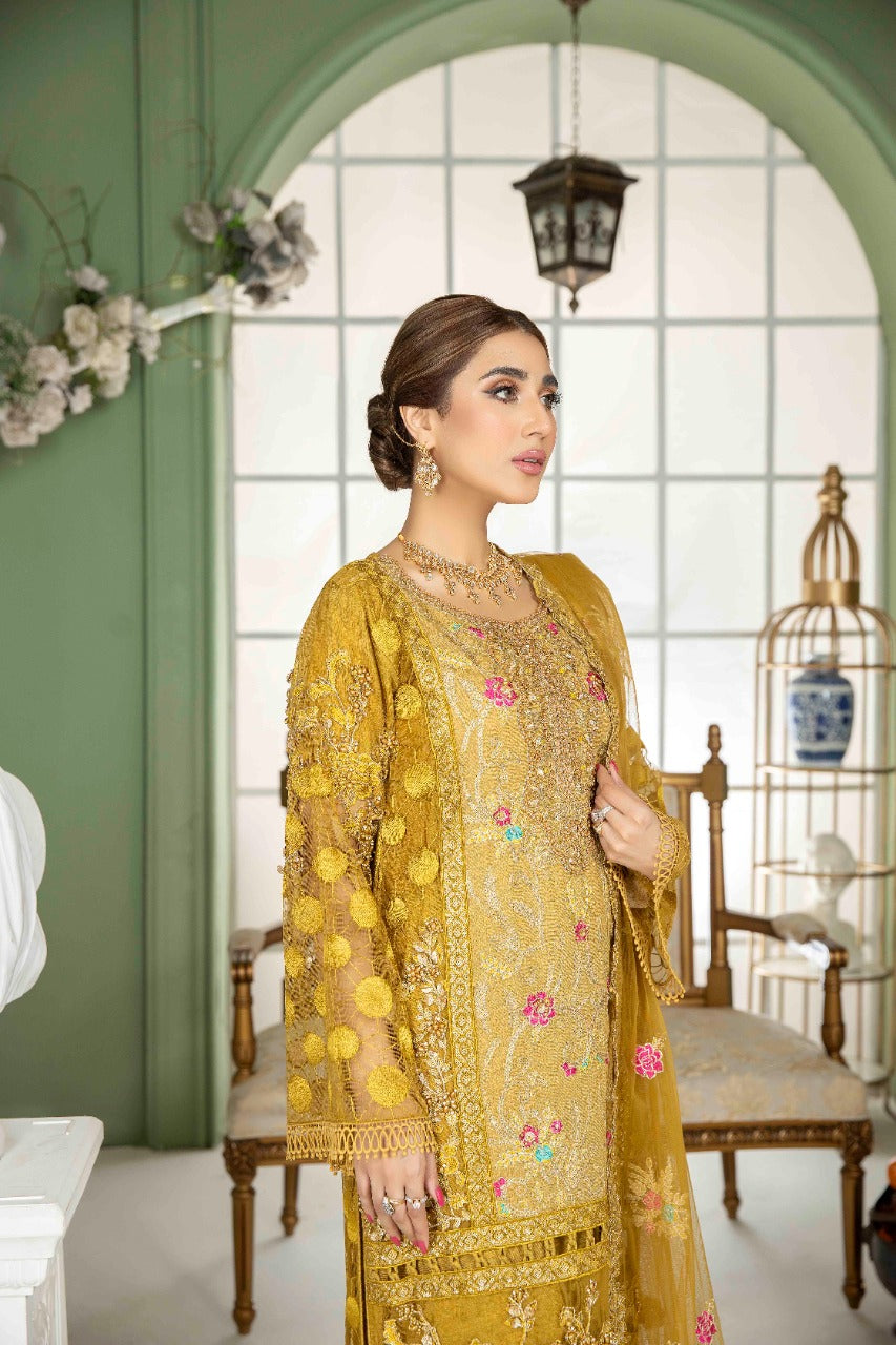 net Kurta Set in Bronze orange