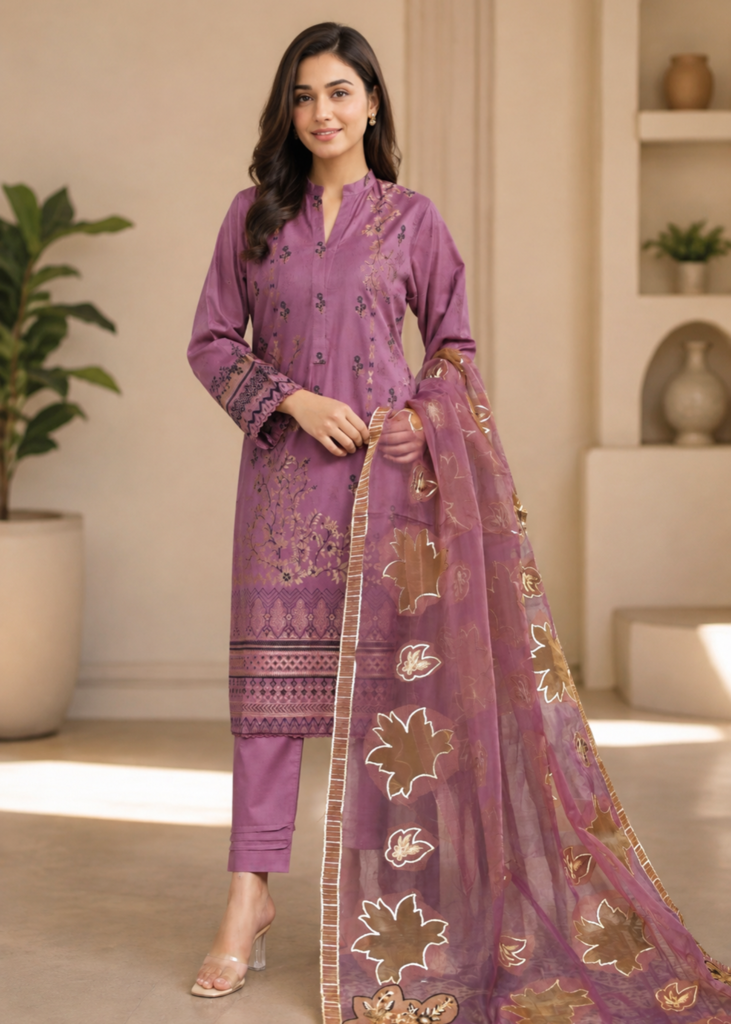 lawn Kurta Set in Flamingo