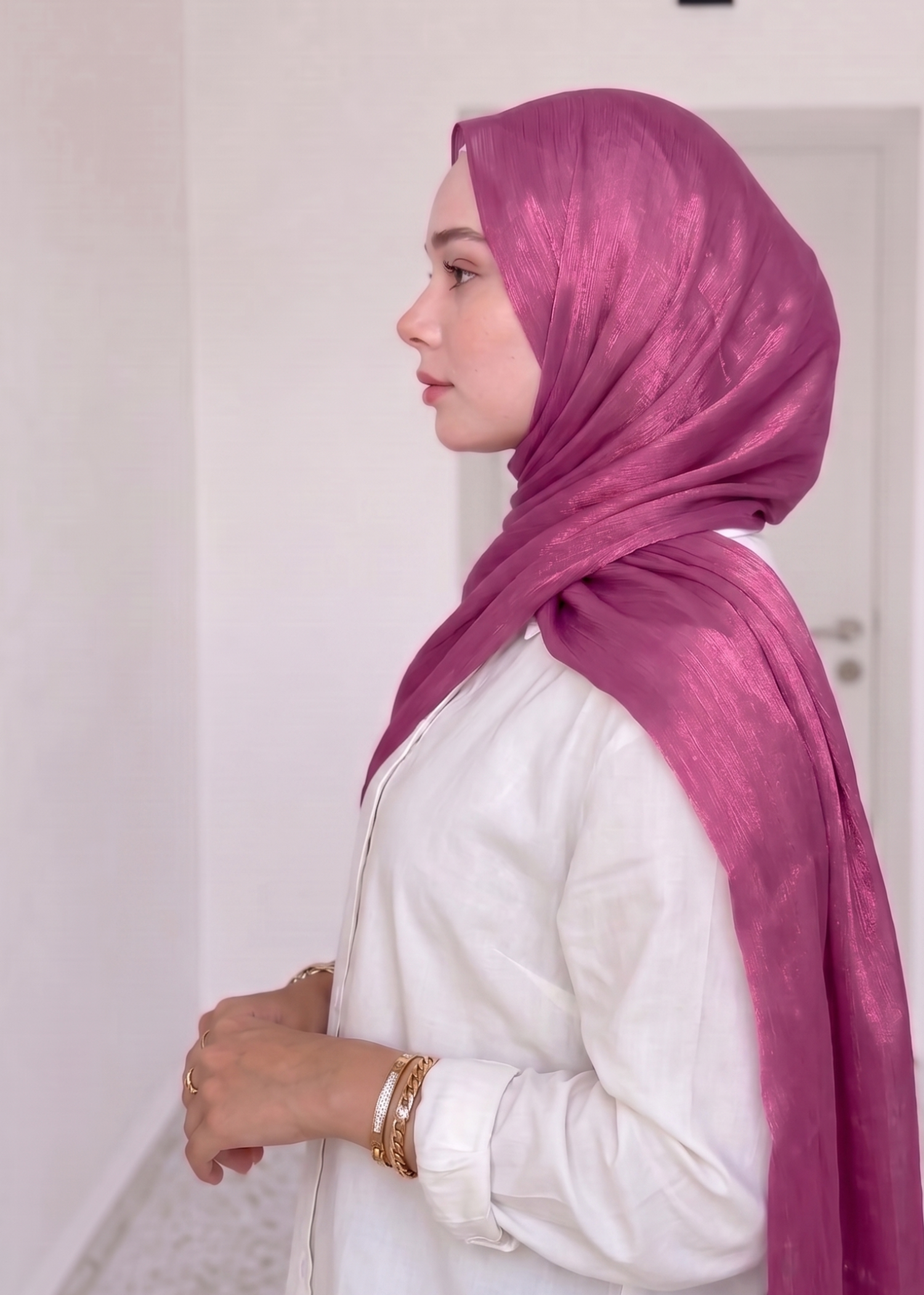 lurex organza Hijab in Fuchsia