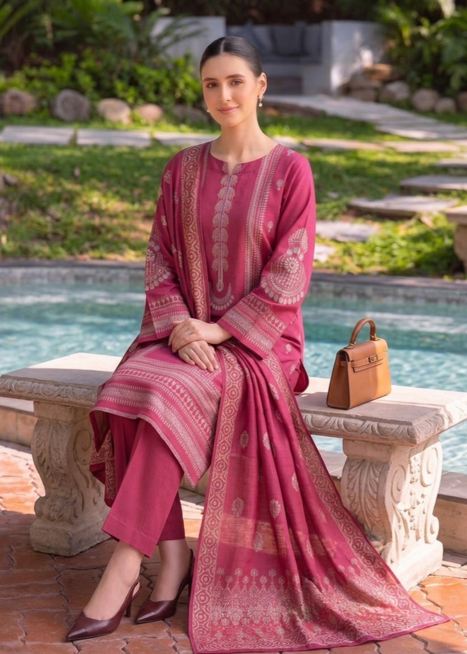 brochea jacquard Unstitched in Raspberry pink