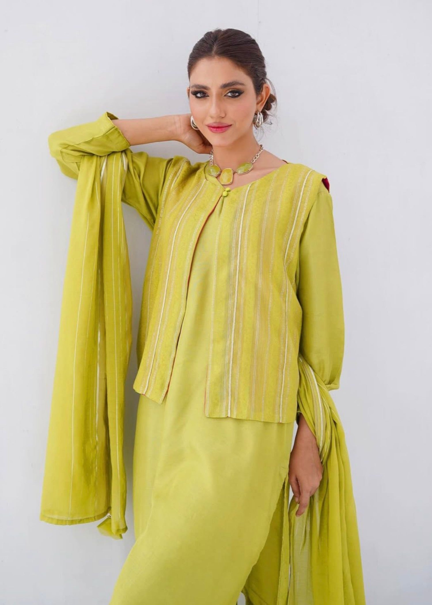 raw silk Jacket in Yellow green