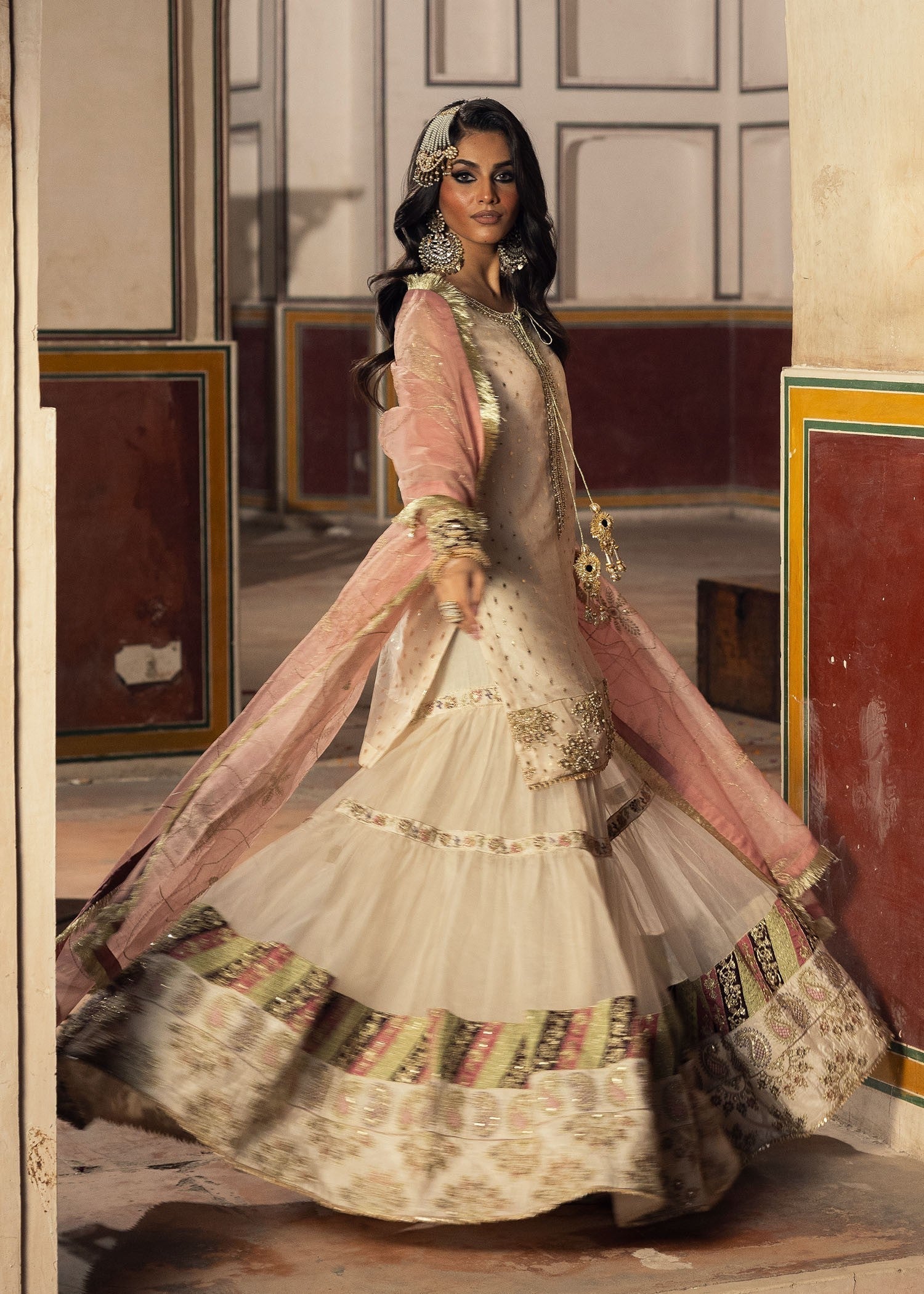 organza Gharara in Ivory