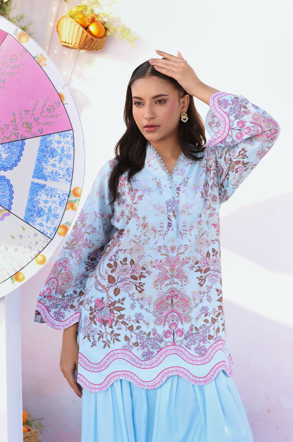 swiss lawn Kurta Set in Sky blue