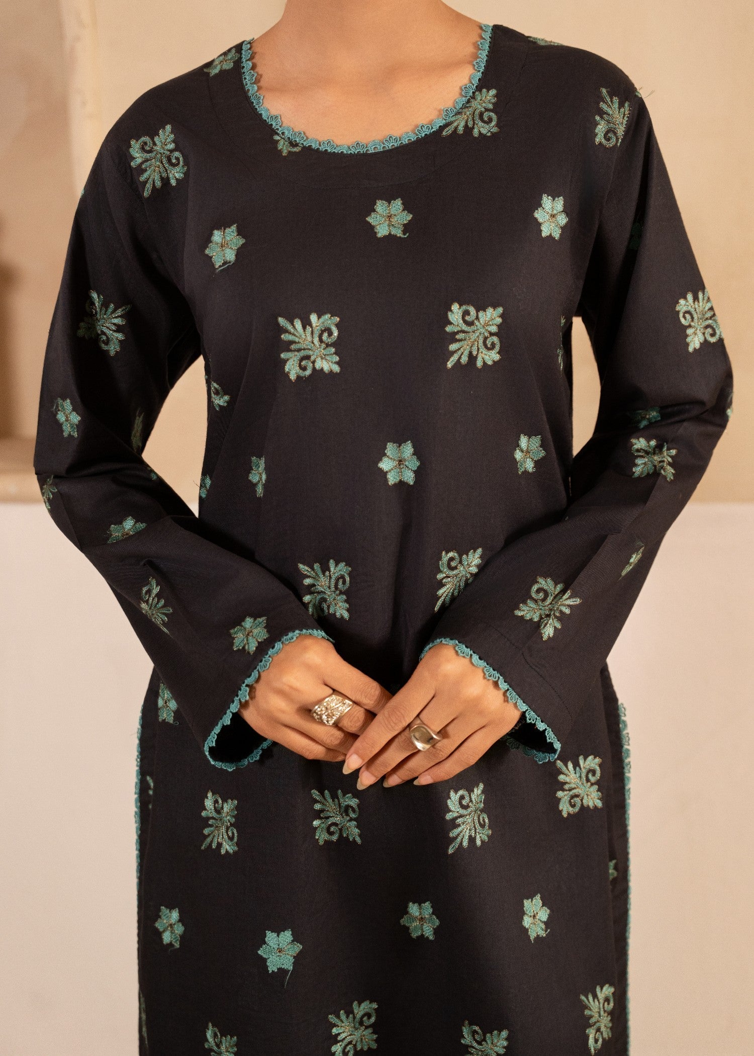 cotton Kurta Set in Charcoal black