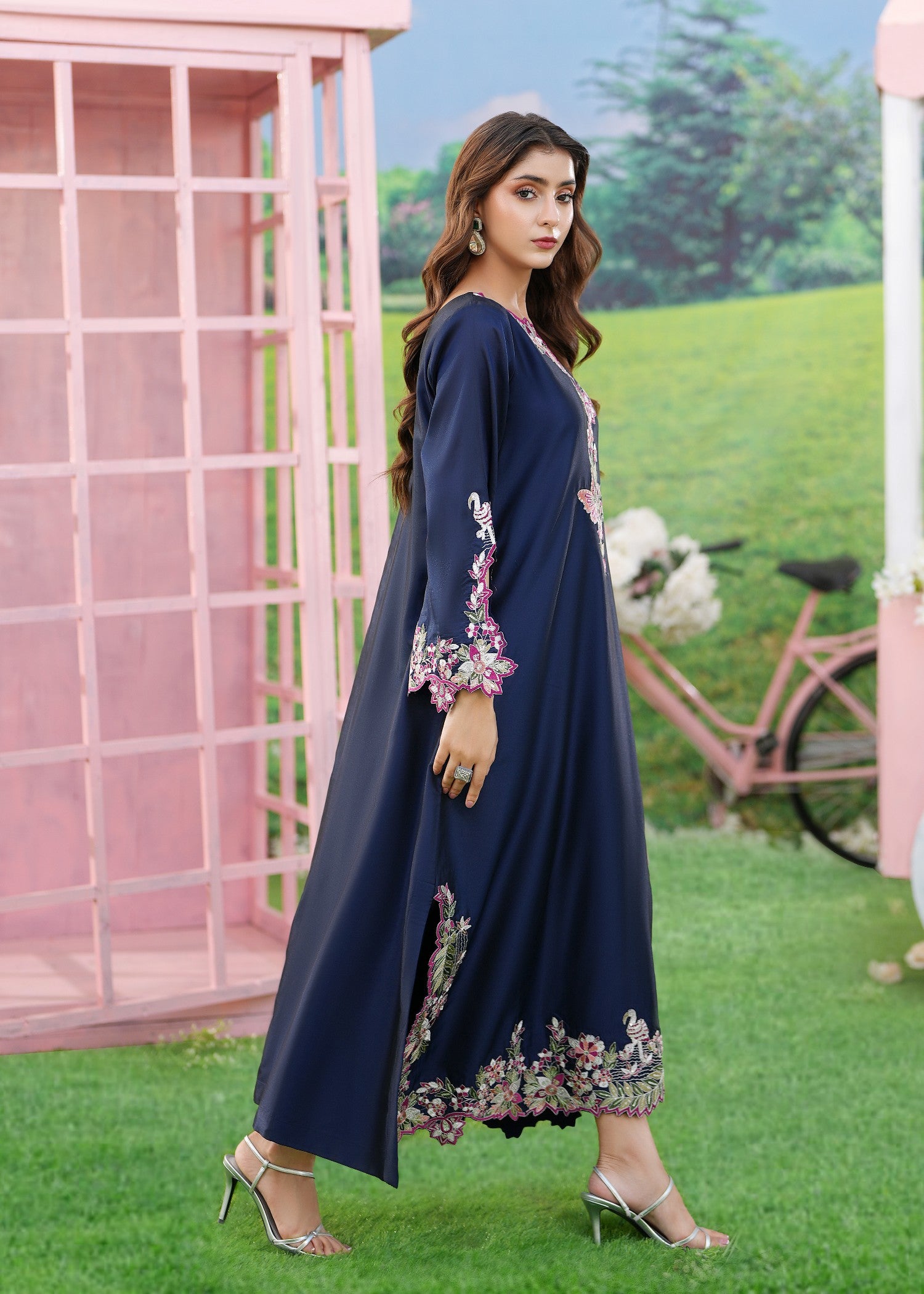 kattan silk Kaftan in Navy blue