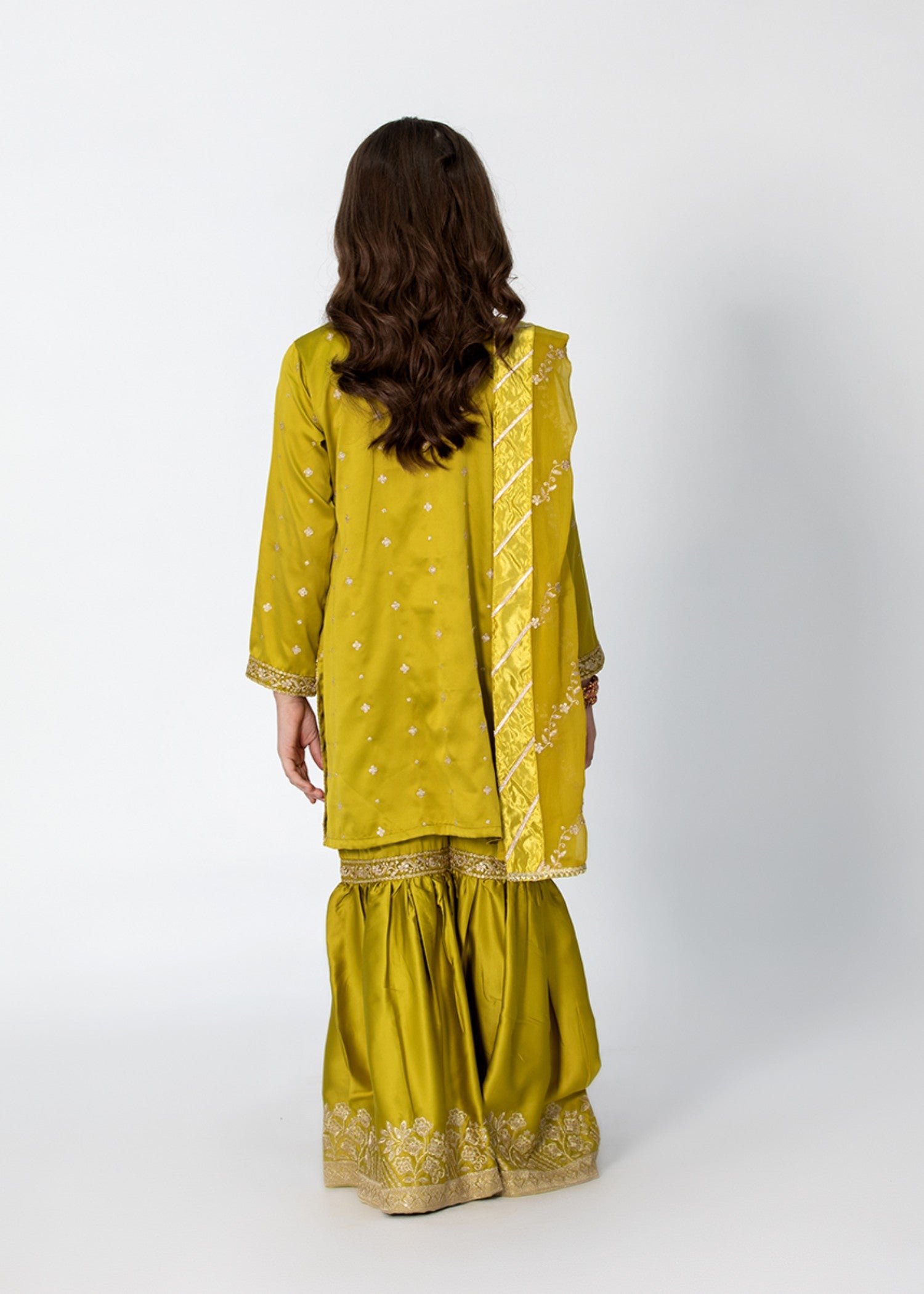 medium silk Gharara in Yellow green