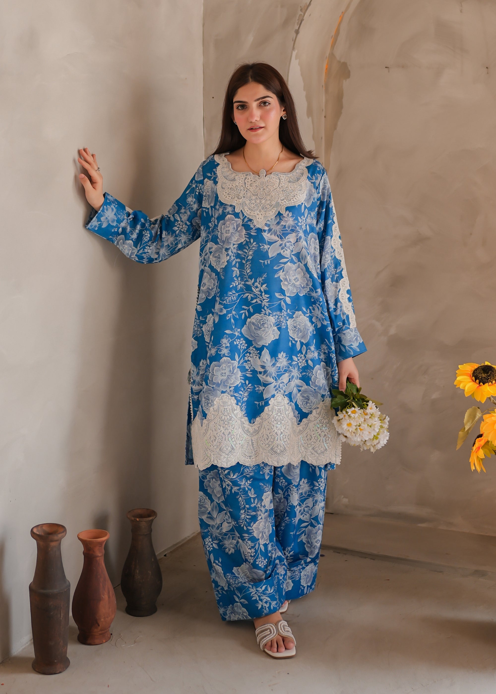 poly lawn Co Ord Sets in Cornflower blue
