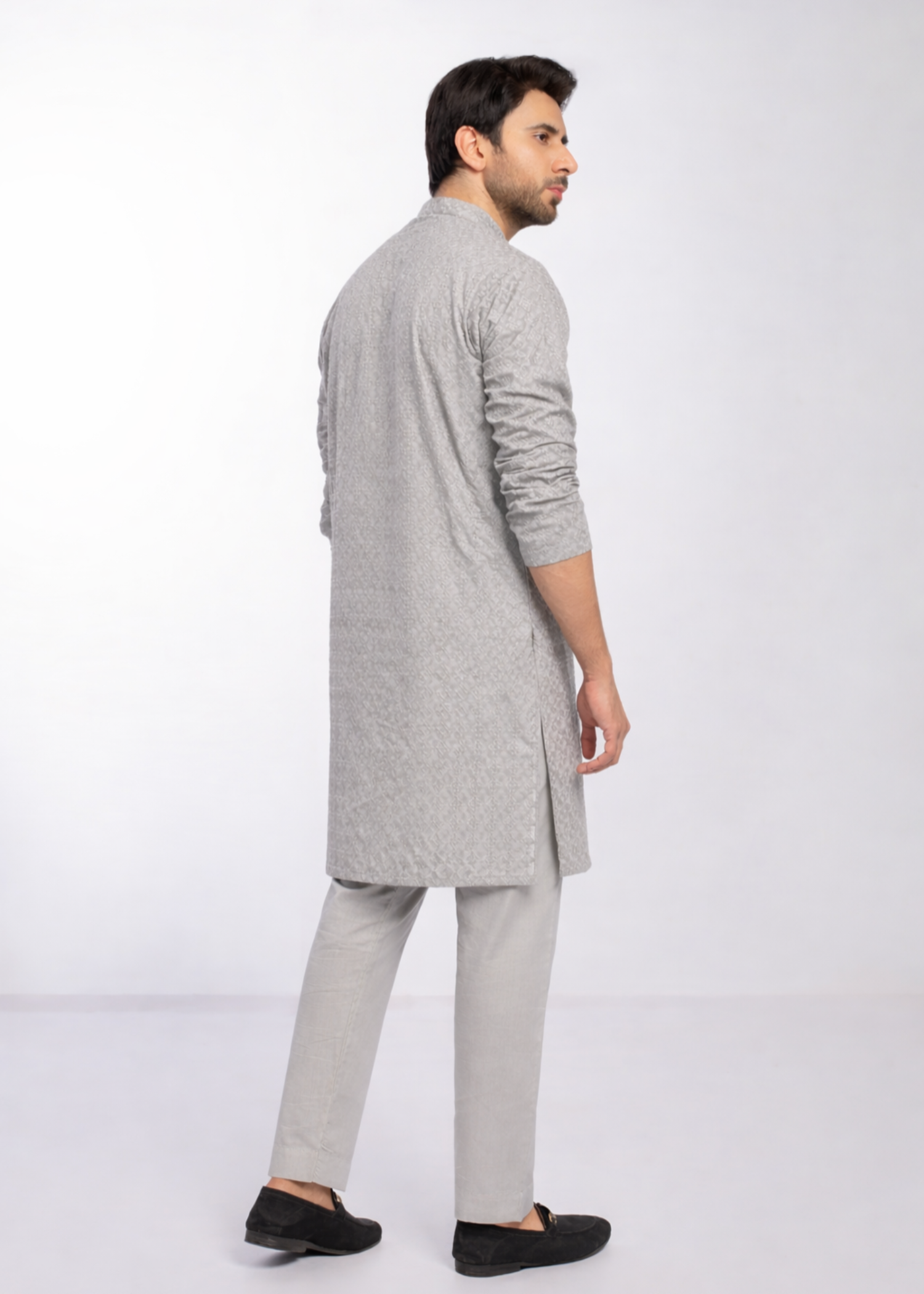 chikankari cotton Kurta Set in Ash grey by Decuir