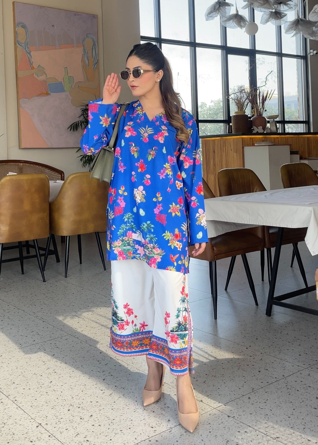 crepe Kurta Set in Blue
