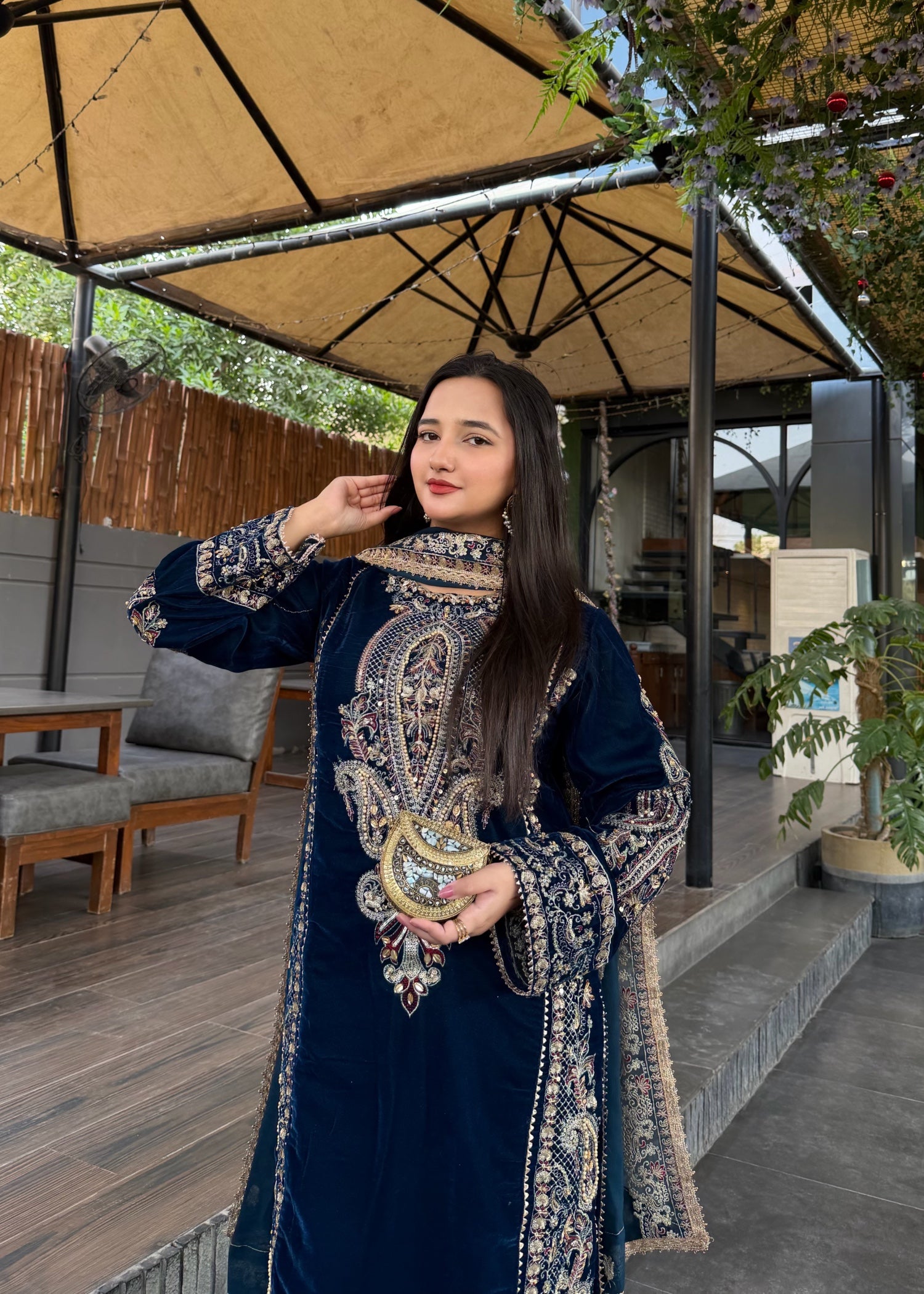 chinese micro velvet 9000 Kurta Set in Dark blue
