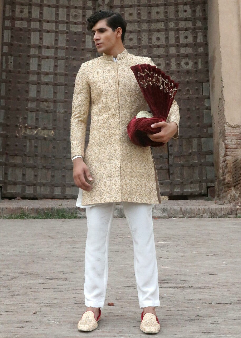 silk Sherwani in Cream