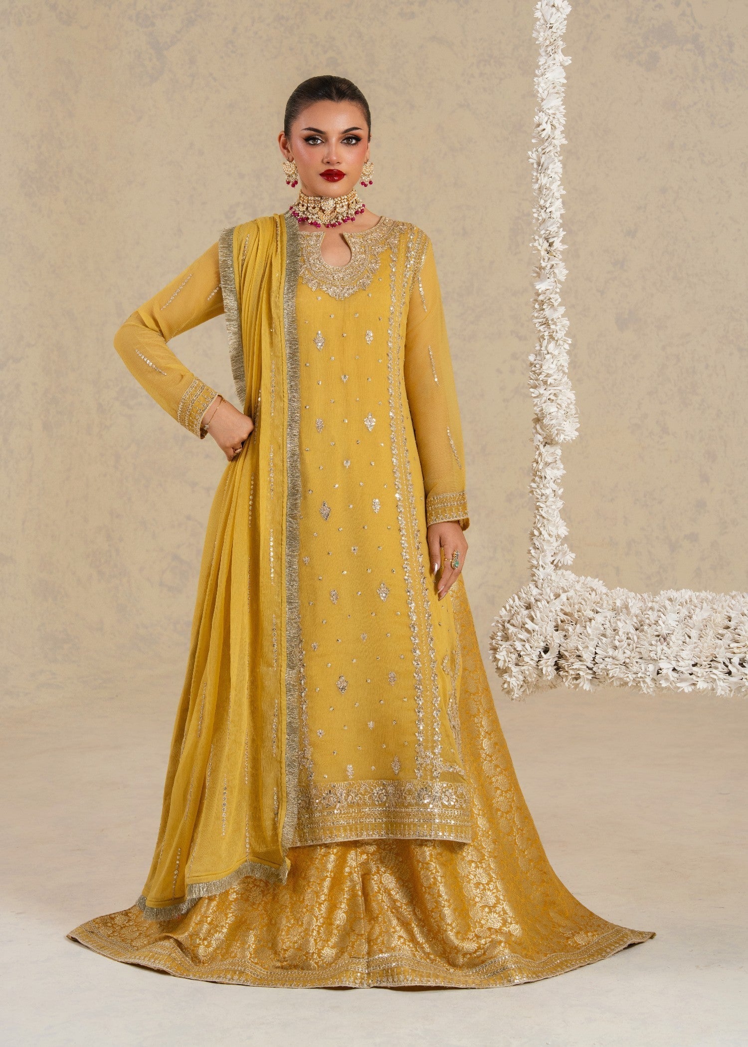 chiffon Lehenga in Mustard