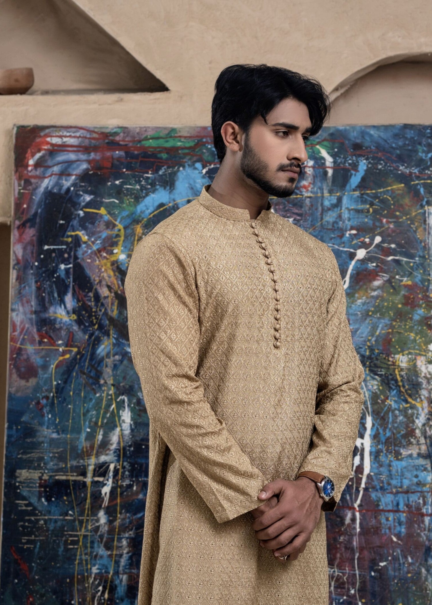 raw silk Kurta Set in Goldenrod