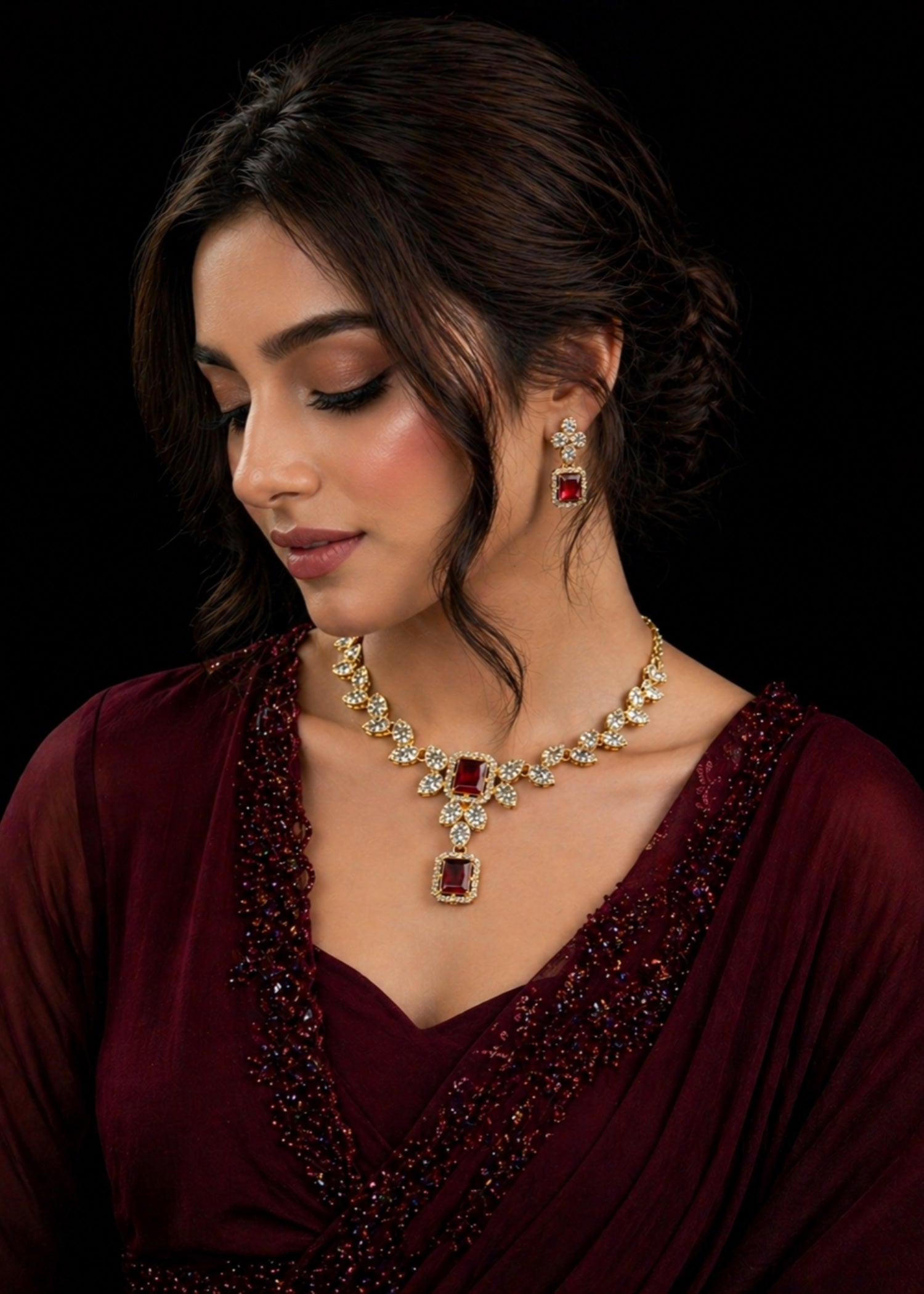 Jewelry Set in Venetian red Color by - Trendy Women Jewelry Set SQM7560