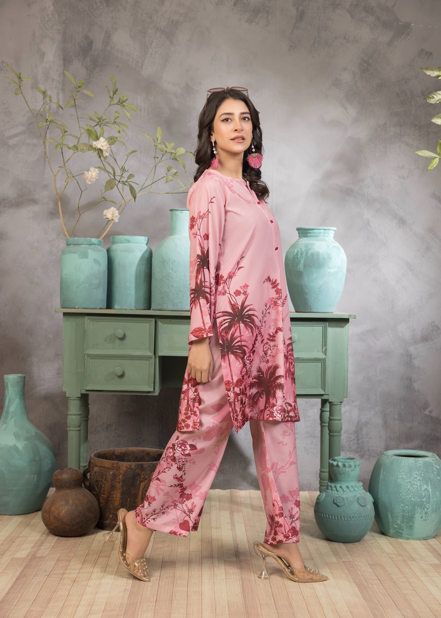 polyester crepe Co Ord Sets in Blush pink