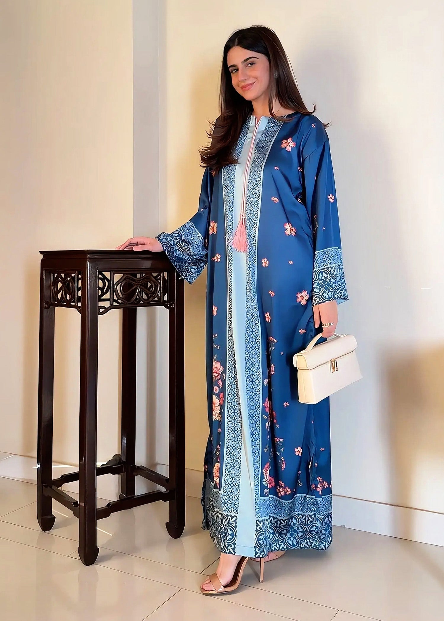 satin silk Kaftan in Ocean blue