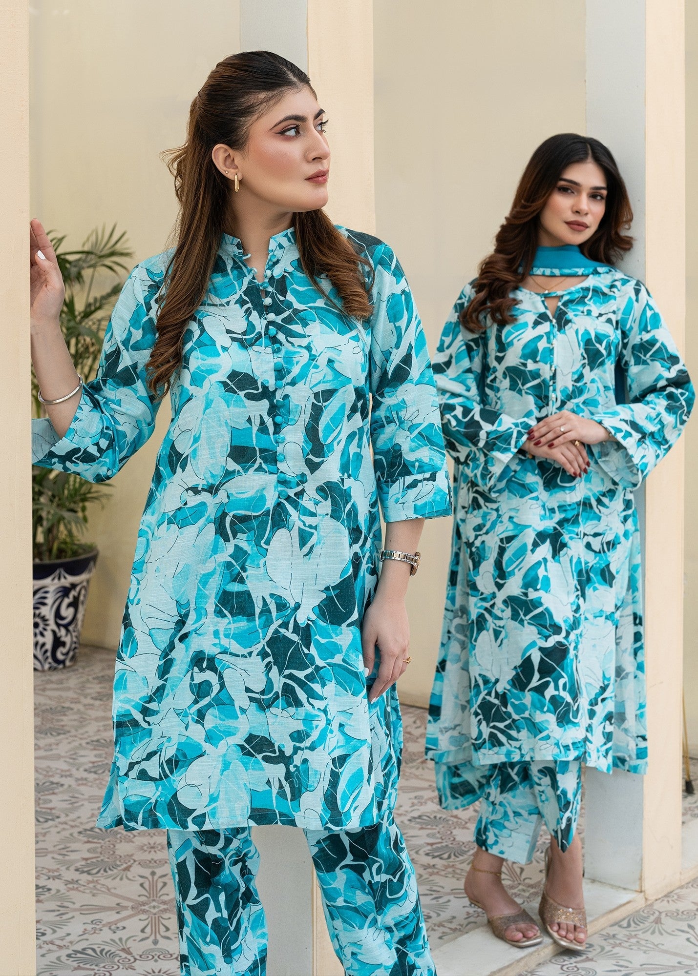 khaddar Co Ord Sets in Sea green