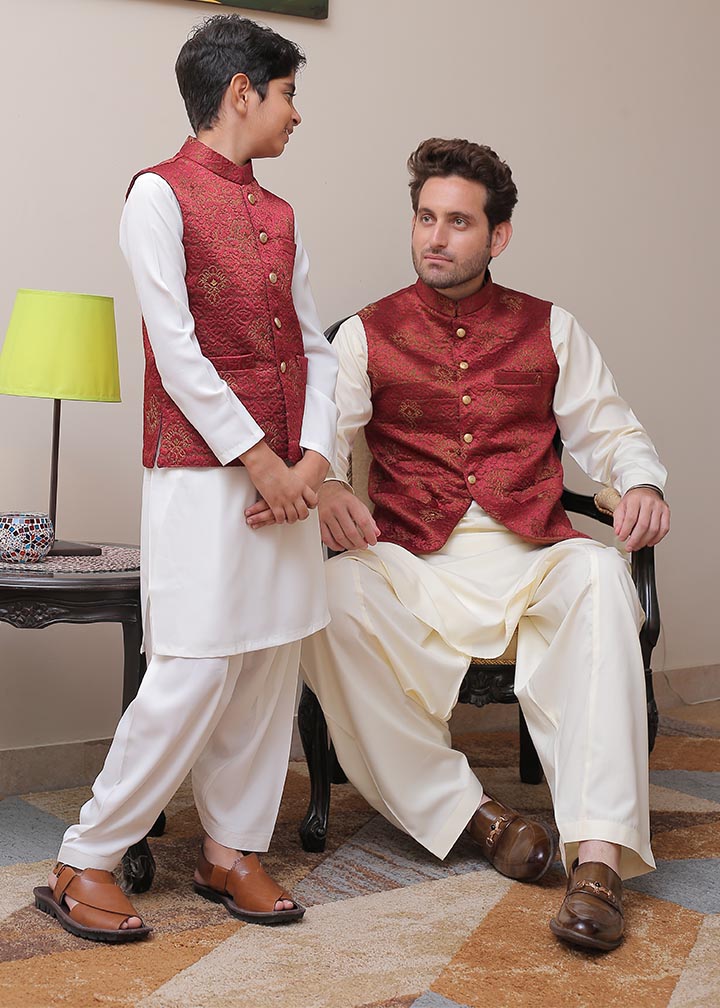 banarsi silk Waistcoat in Maroon