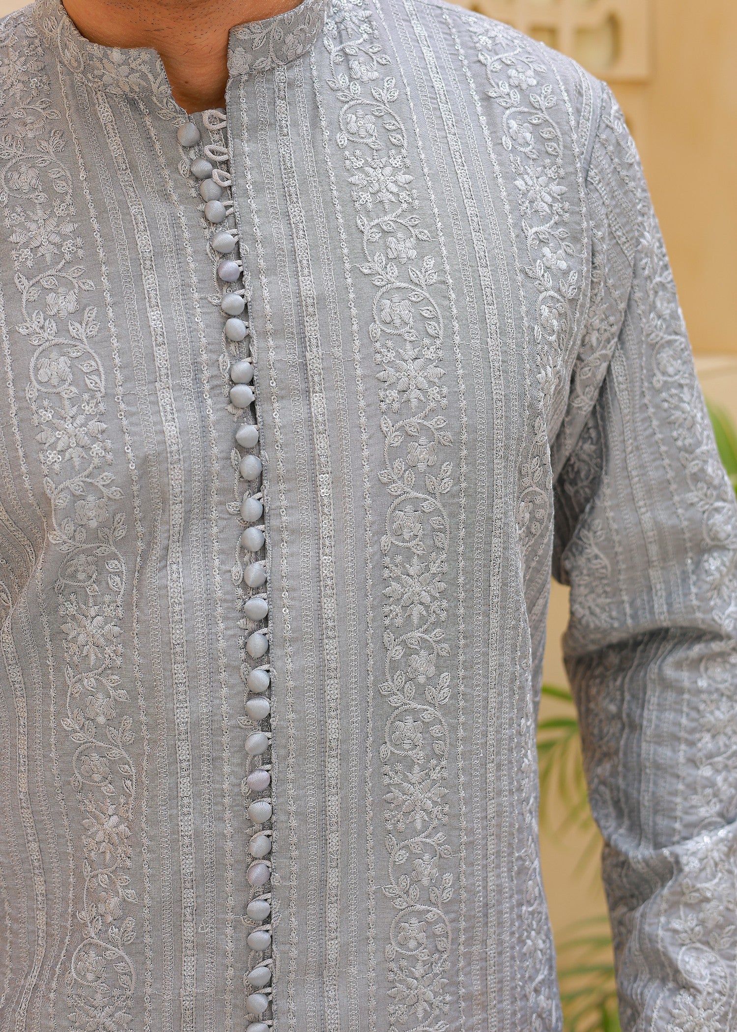 raw silk Kurta Set in Light grey