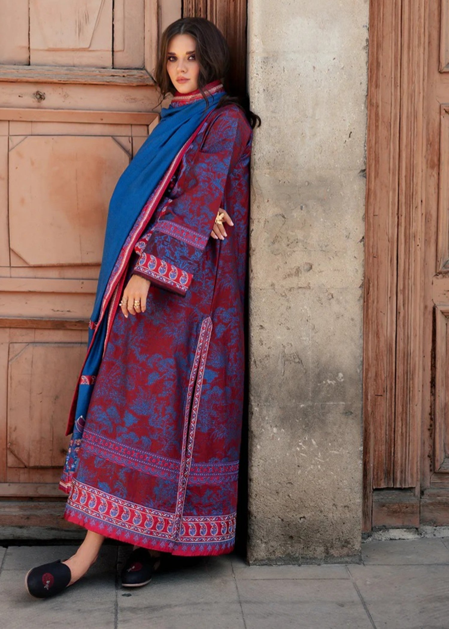 viscose jacquard Unstitched in Rust red