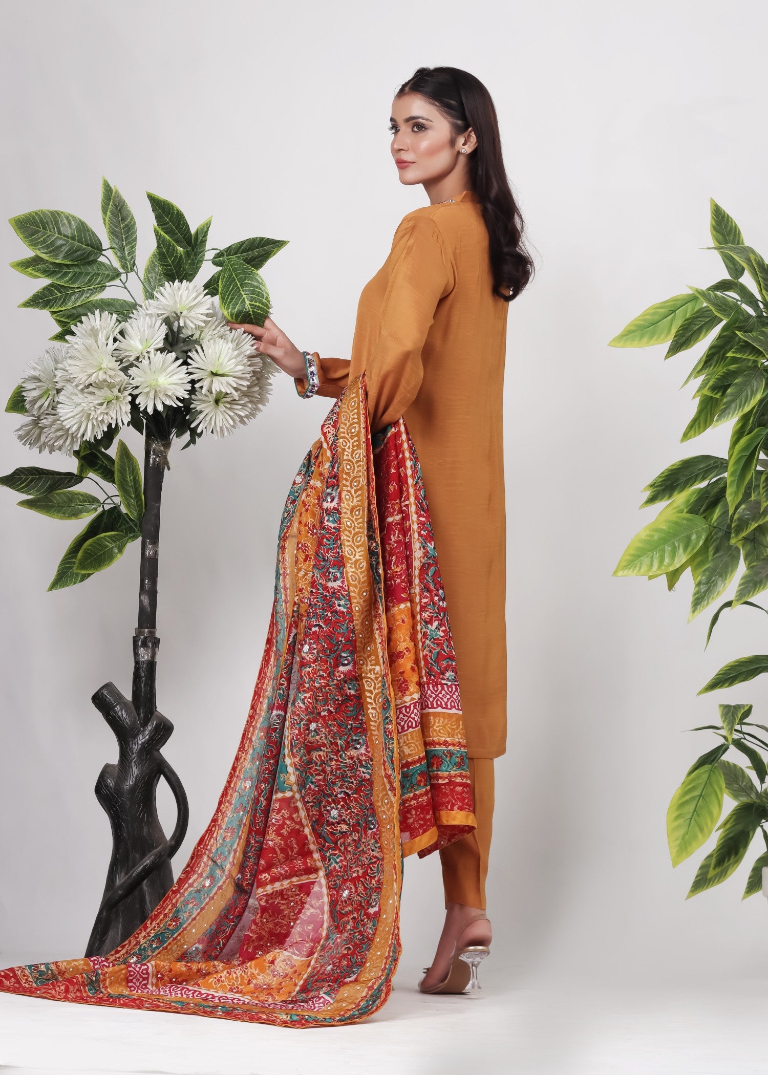 raw silk Kurta Set in Bright orange