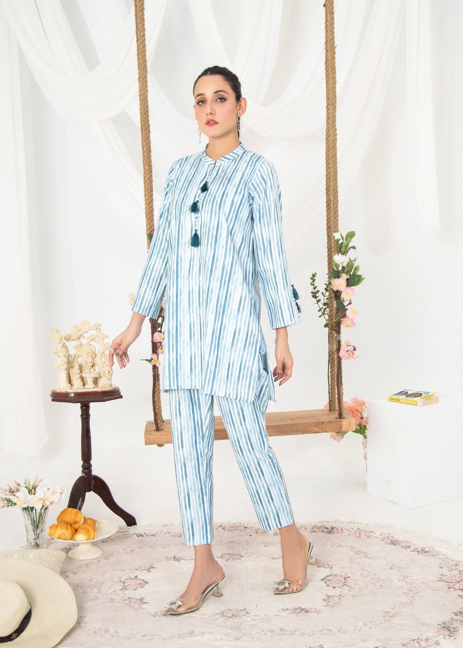 blended satin Co Ord Sets in Aquamarine