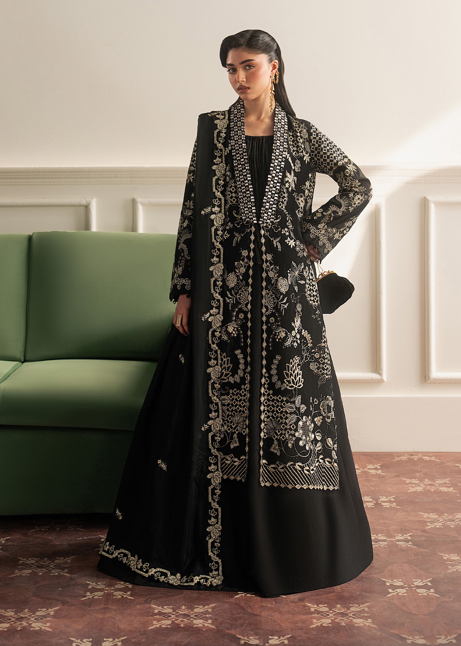 korean raw silk Sharara in Black