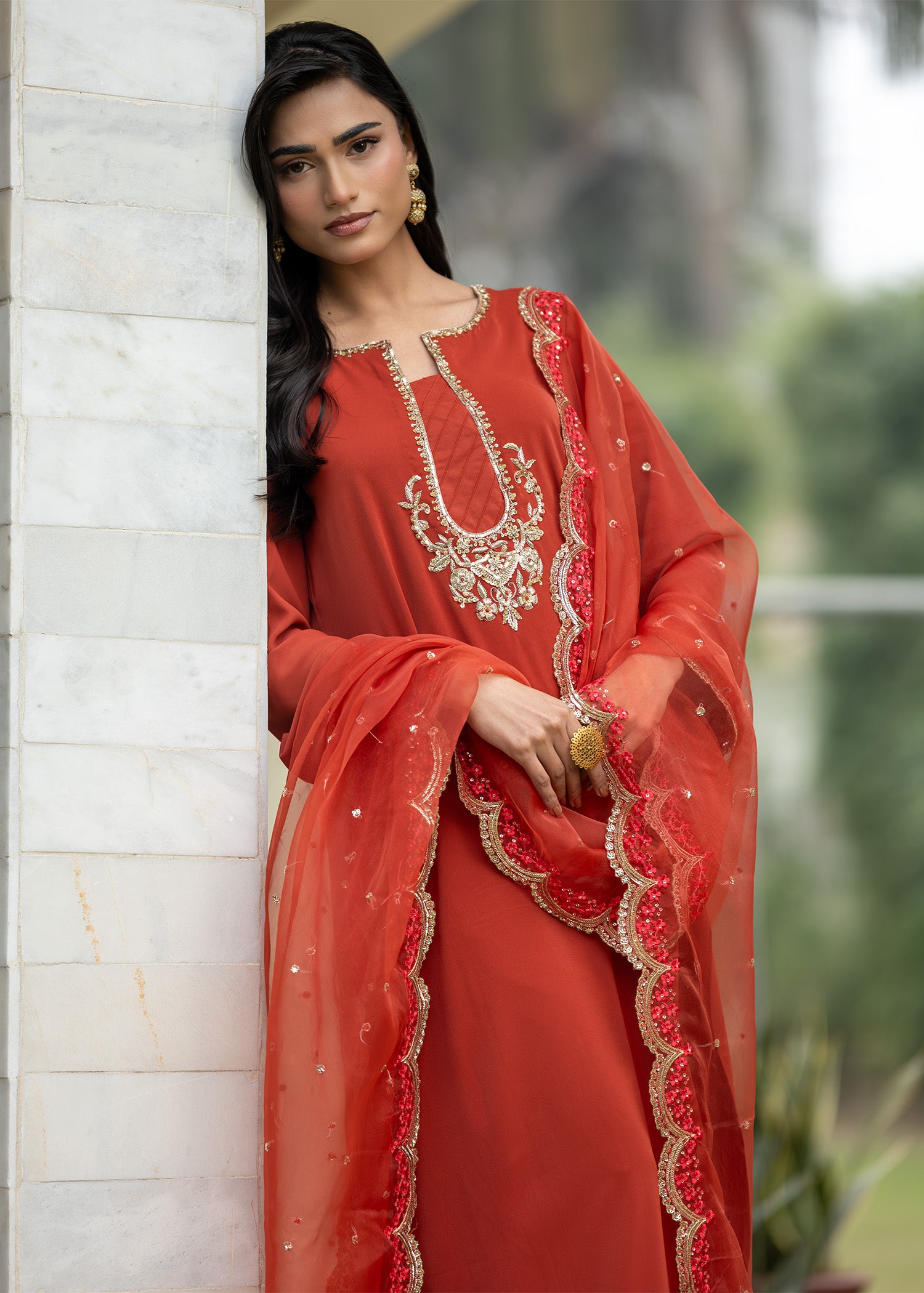 georgette Kurta Set in Rust orange