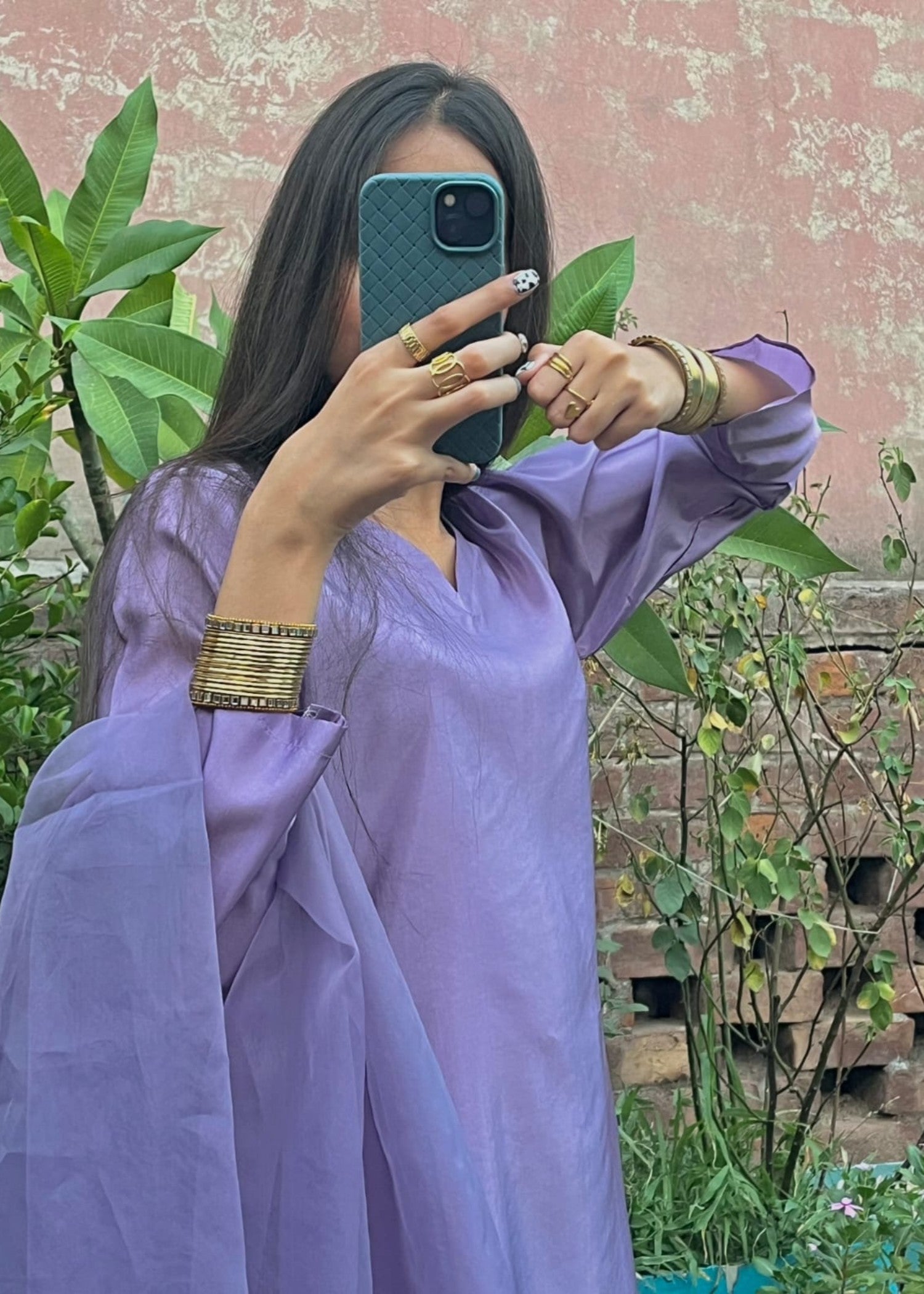 poly silk Kurta Set in Lilac