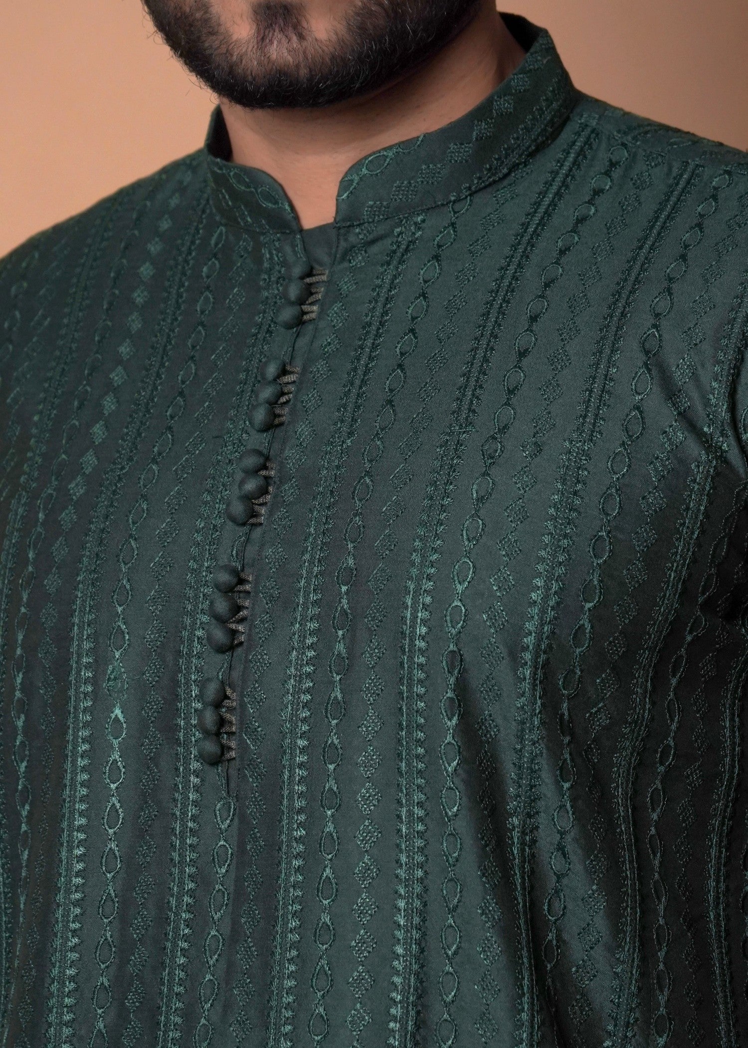 cotton silk Kurta Set in Bottle green