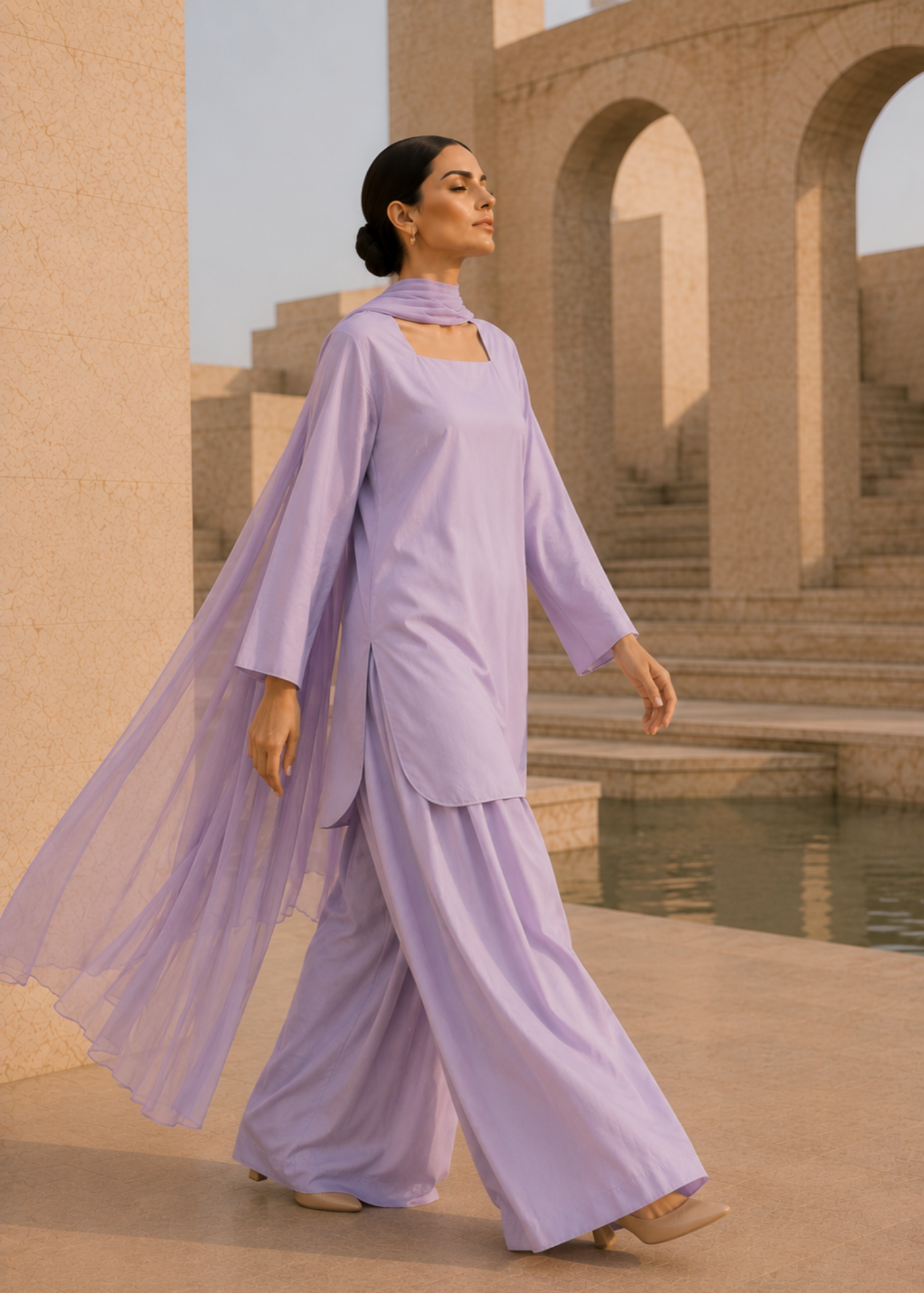 pure cotton Kurta Set in Lavender mist
