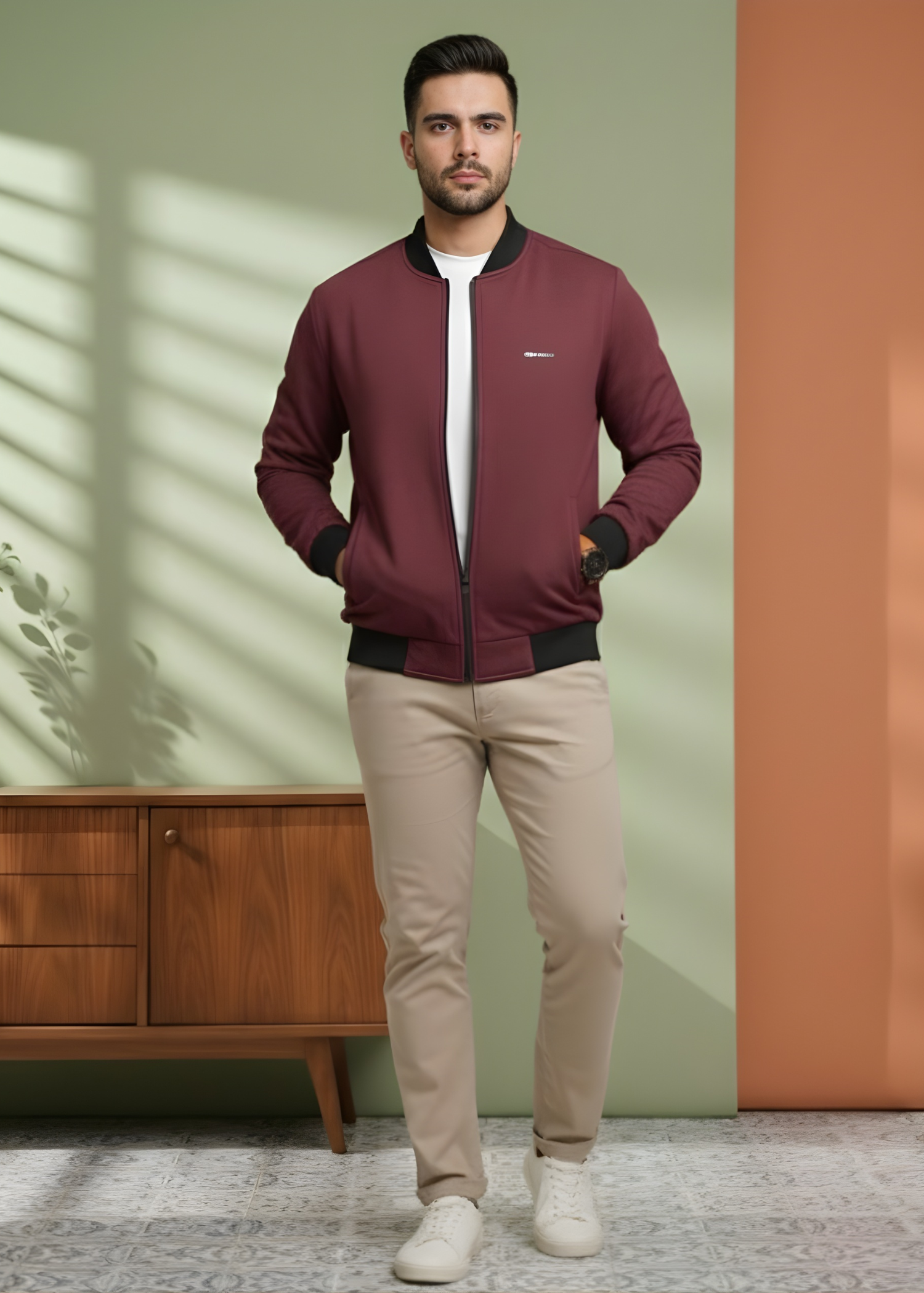 herringbone Jacket in Maroon