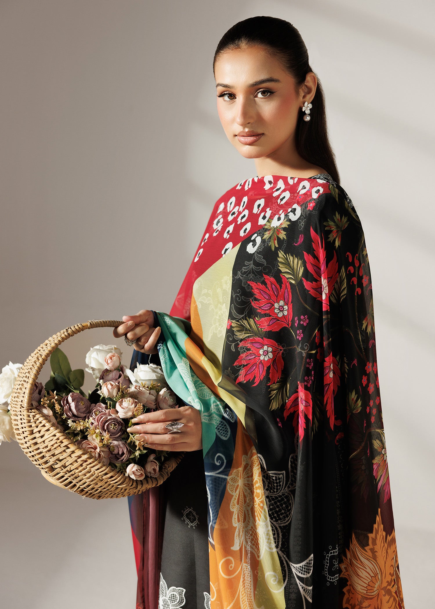 silk finish lawn Kurta Set in Black