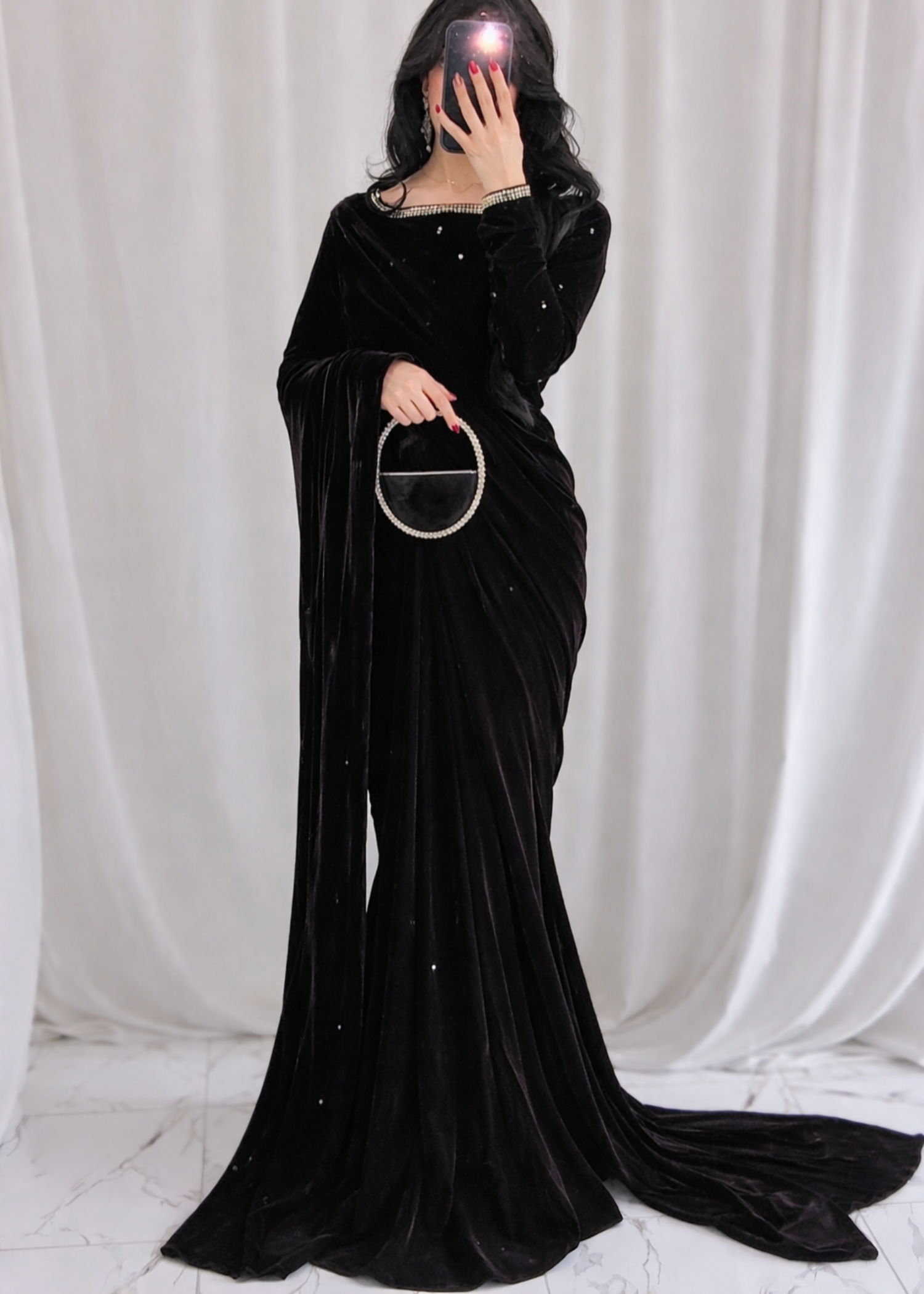 chinese micro velvet 9000 Saree in Black