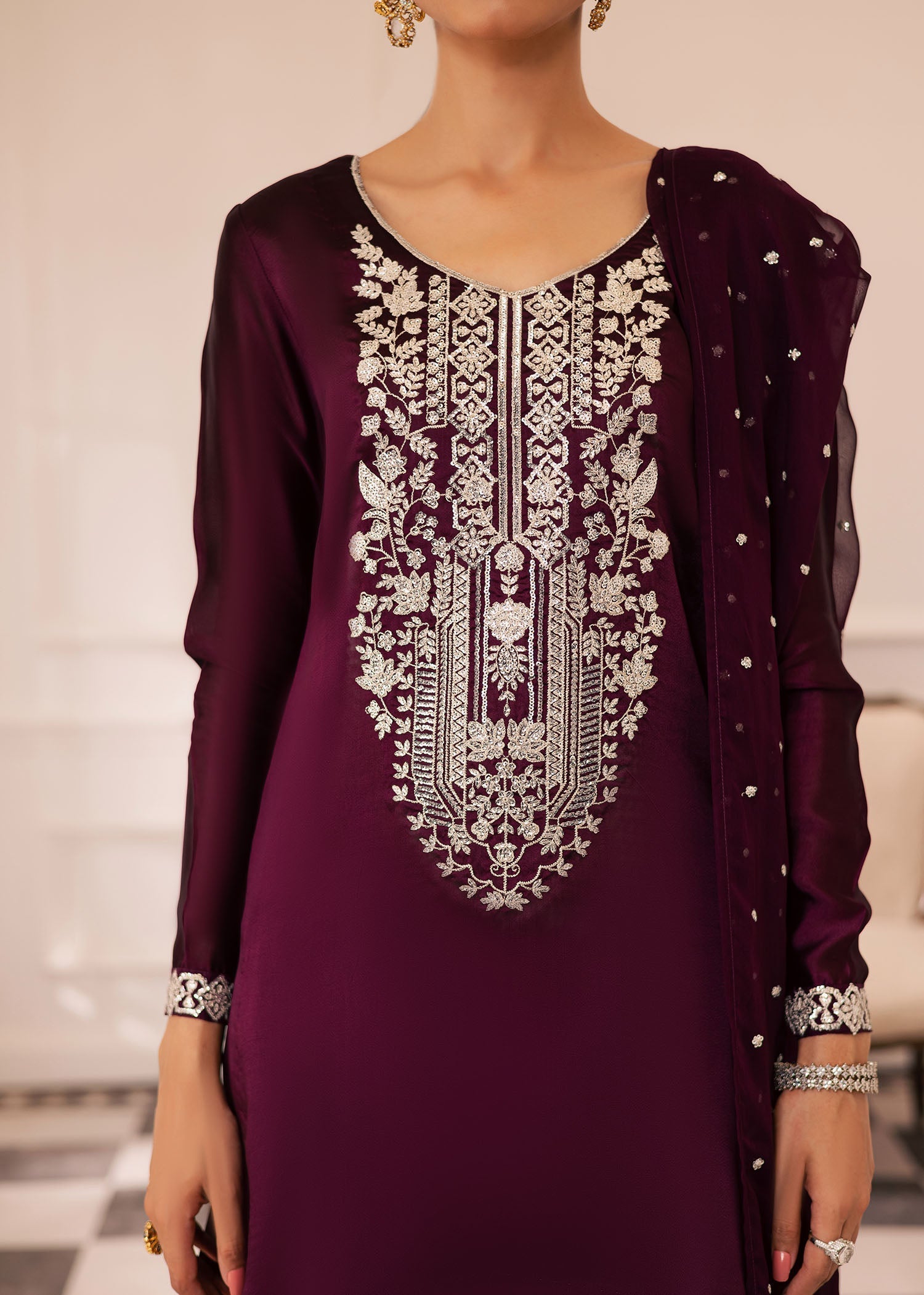 thai silk Kurta Set in Deep purple